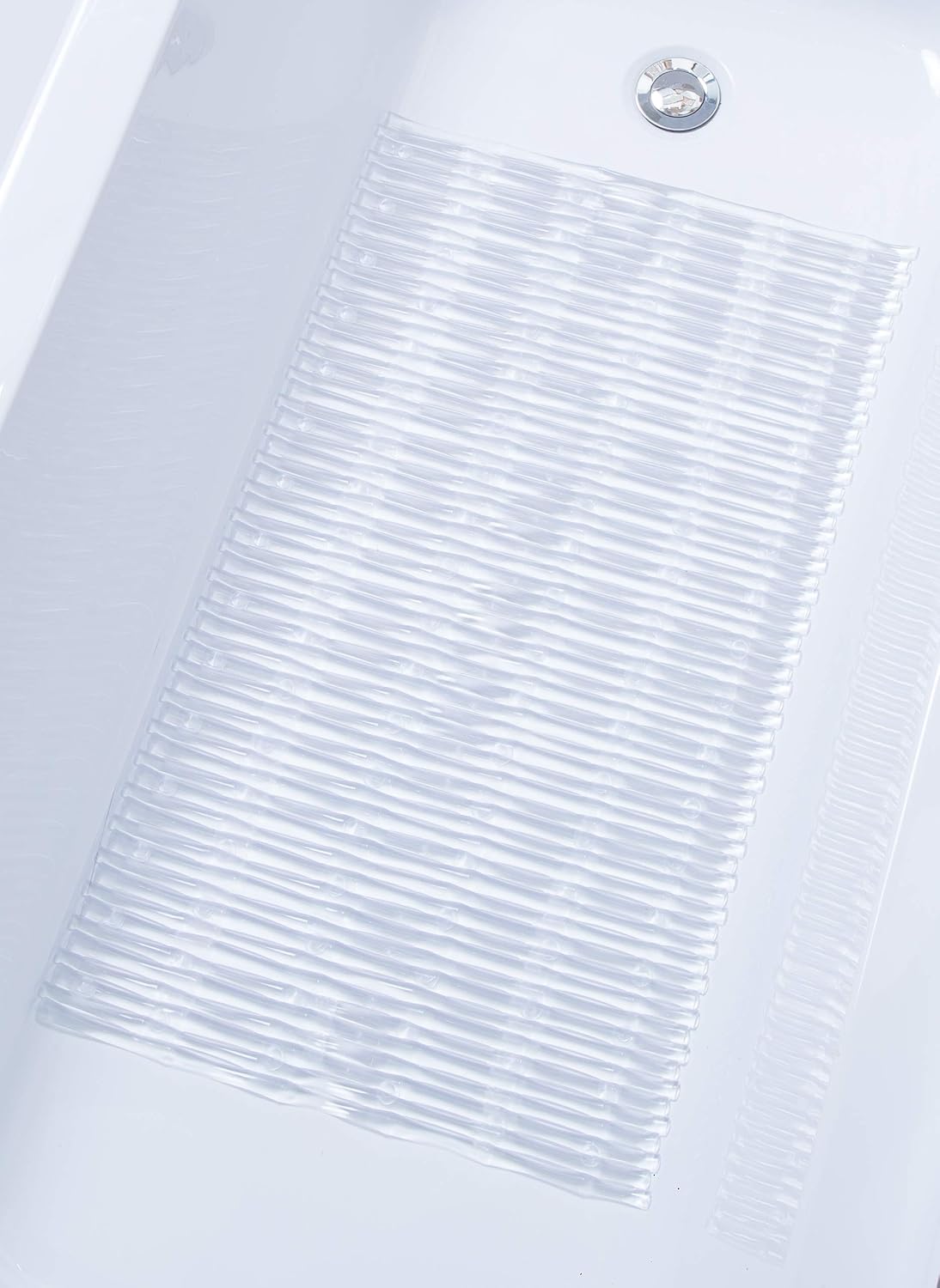 TIKE SMART Bamboo Non-Slip Bath Mat - Clear Vinyl