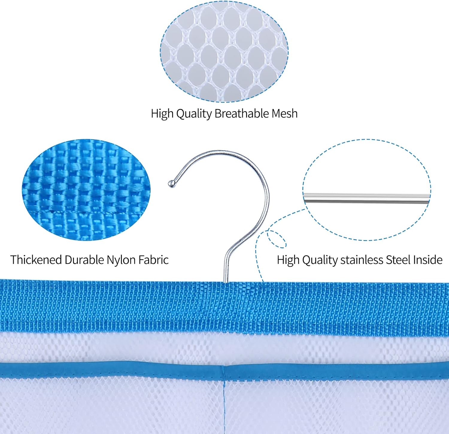 6 Storage Pockets Hanging Mesh Shower Caddy Blue 1