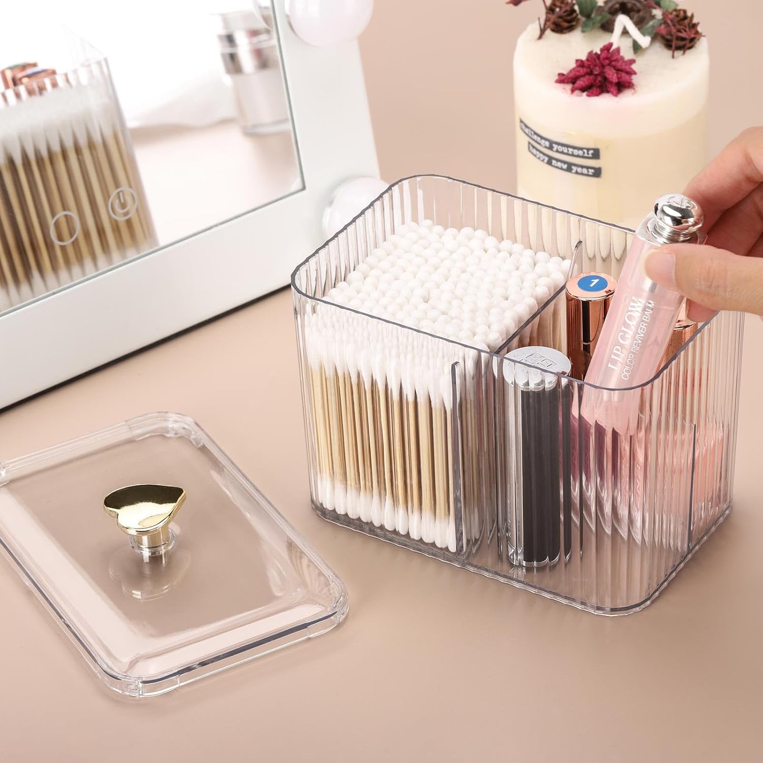 Tbestmax Qtip Holder Dispenser 3-Section Clear Bathroom Organizer Jar 1