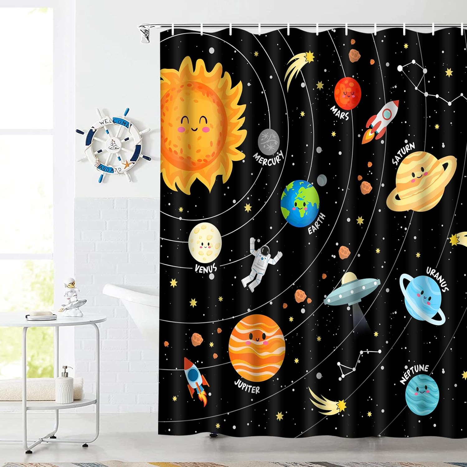 Alishomtll 4 Pcs Black Space Kids Bathroom Set