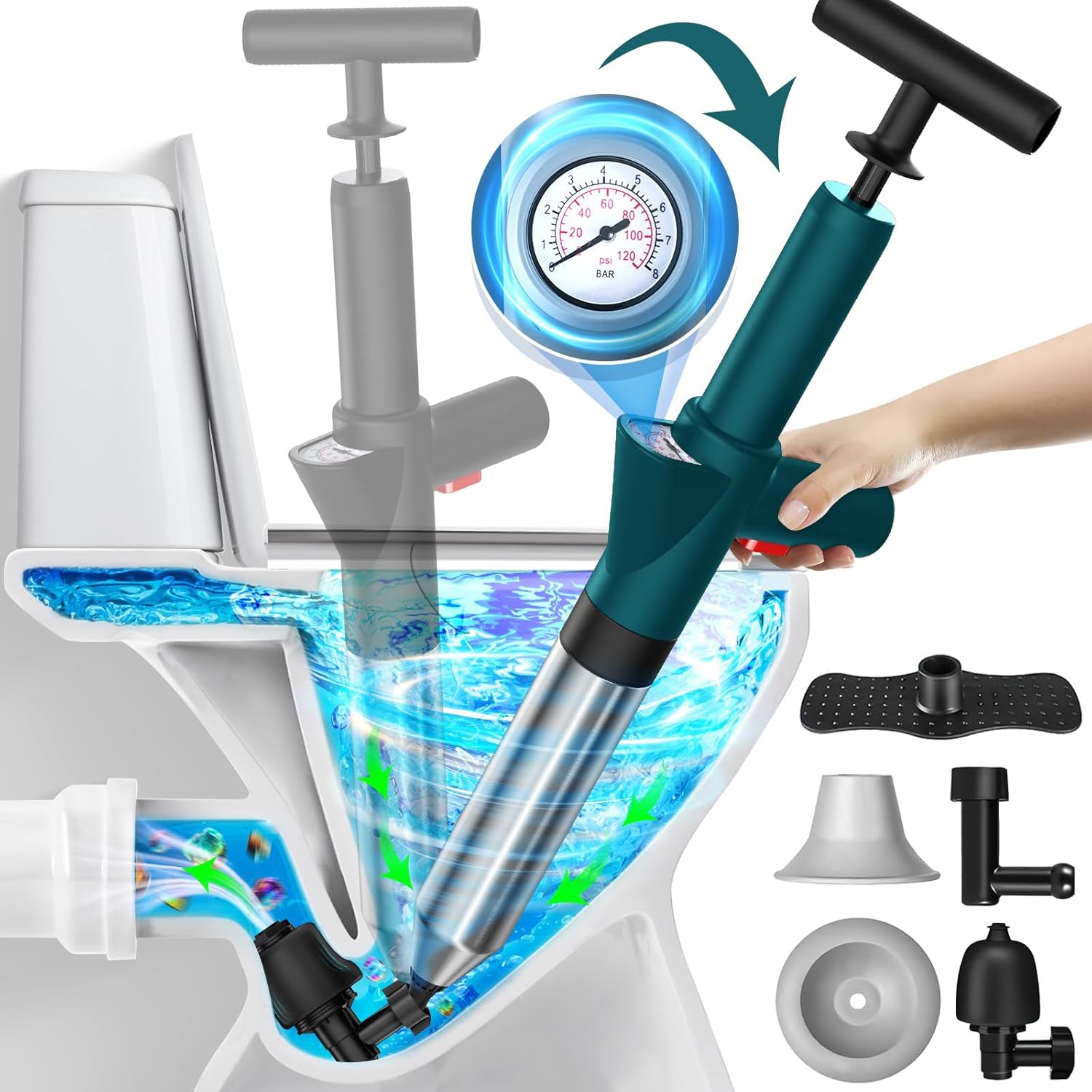 High Pressure Toilet Plunger with Real Time Barometer