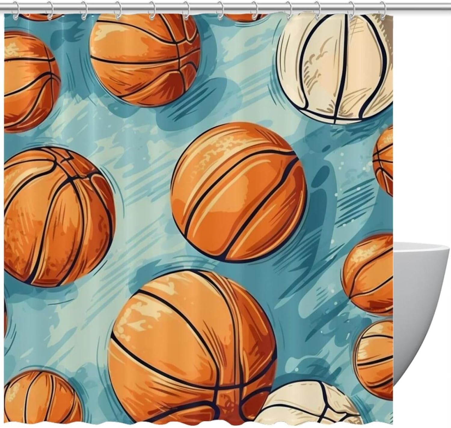 VAPOKF Basketball Shower Curtain Set with 12 Hooks 60x72 Inches
