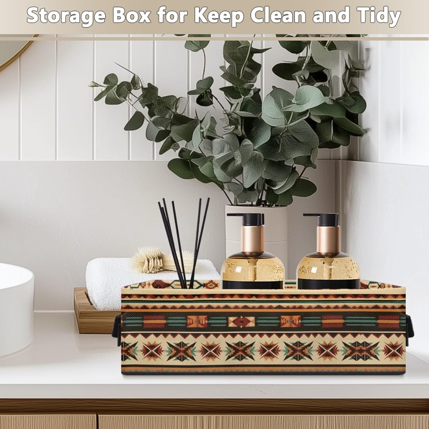 Aztec Stripe Toilet Paper Storage Basket with Handle