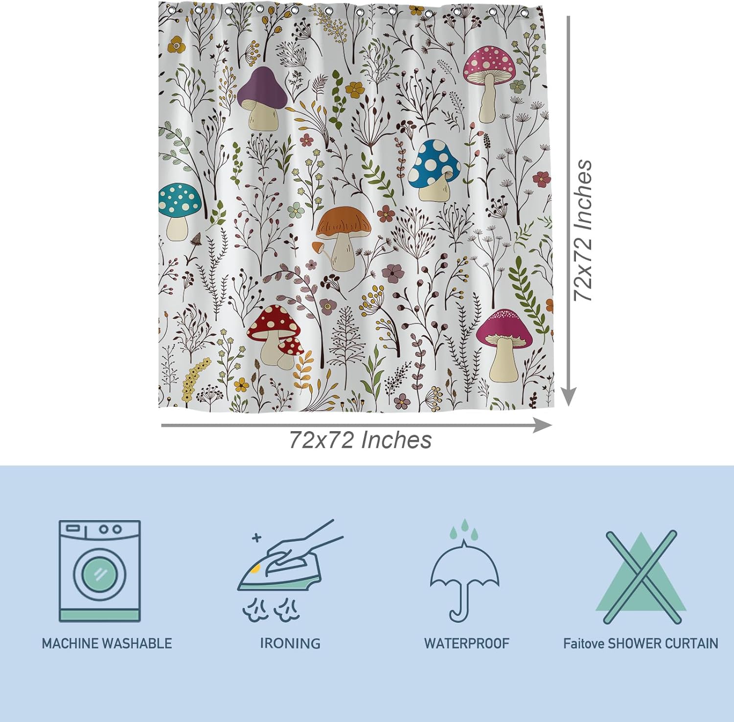 Faitove Mushroom Shower Curtain 72x72 inch