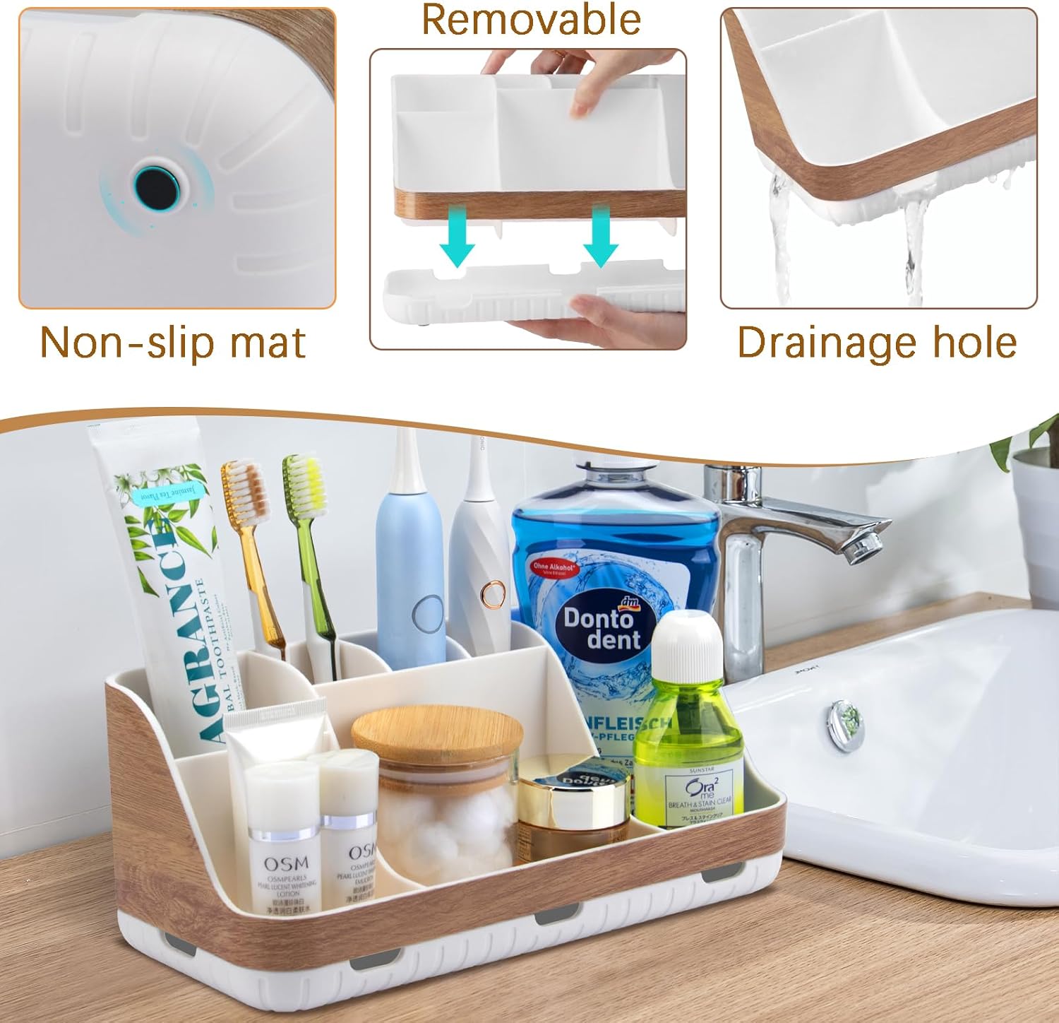 GFWARE Bathroom Organizer with 7 Slots and Drainage