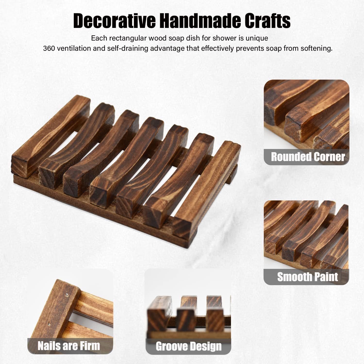 3 Pcs Natural Wooden Soap Holder for Shower and Bathroom