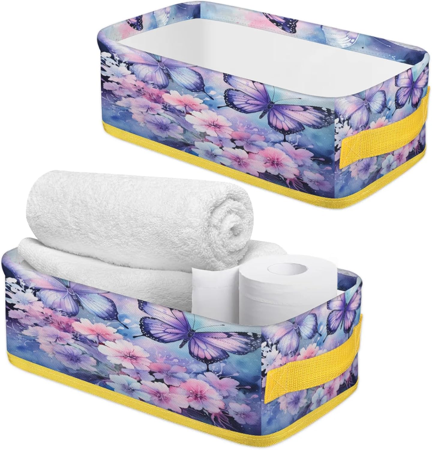 Butterfly Flower Toilet Paper Storage Basket with Handles