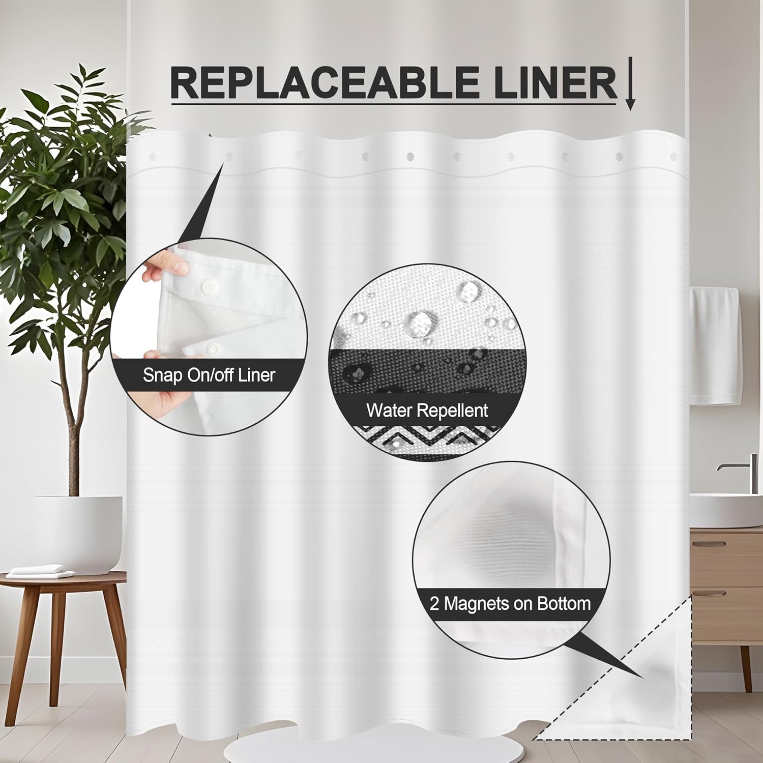 AXURXUI No Hook Shower Curtain Set with Window