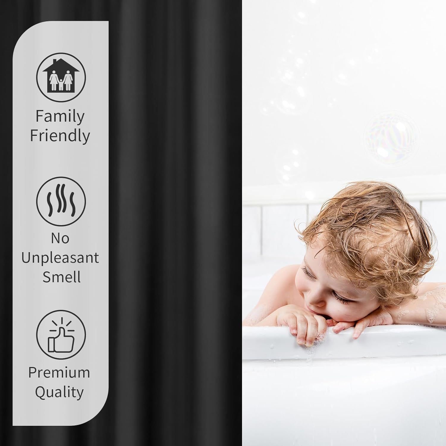 Gibelle Black Waterproof Shower Curtain Liner with Hooks