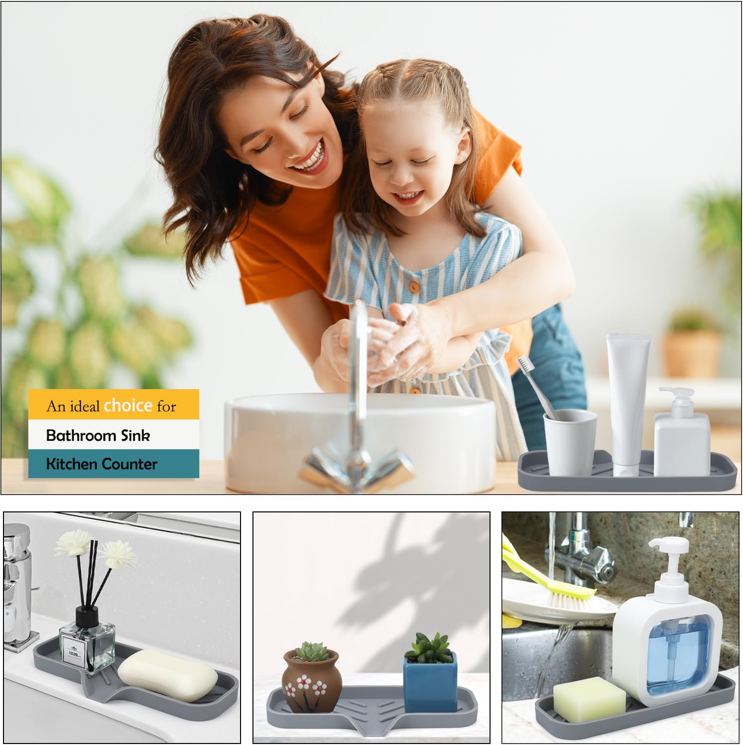 YASMEN Silicone Soap Dish with Drain Gray 9 x 315