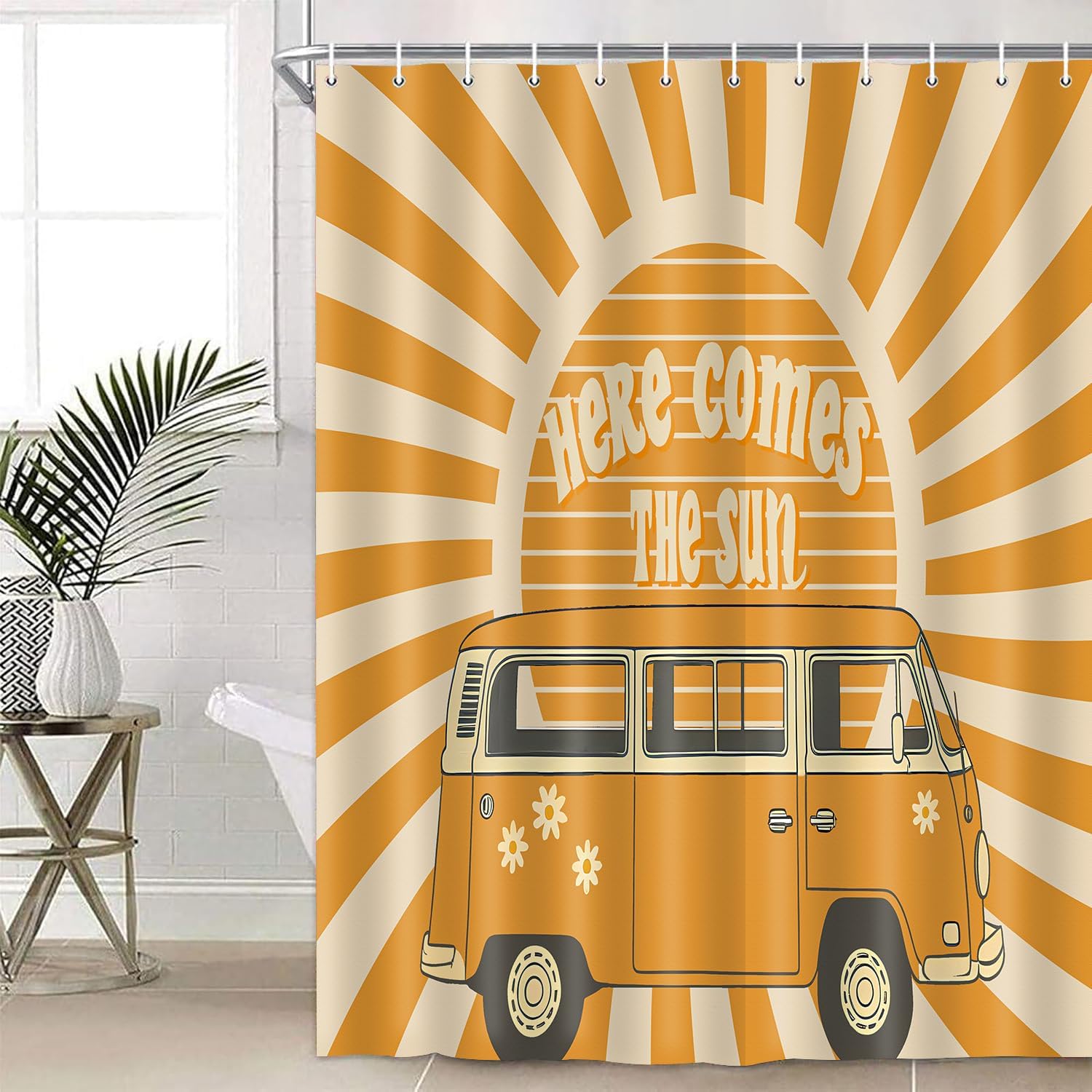 Simsant Boho Retro Floral Shower Curtain 72x72 Inches Reversible