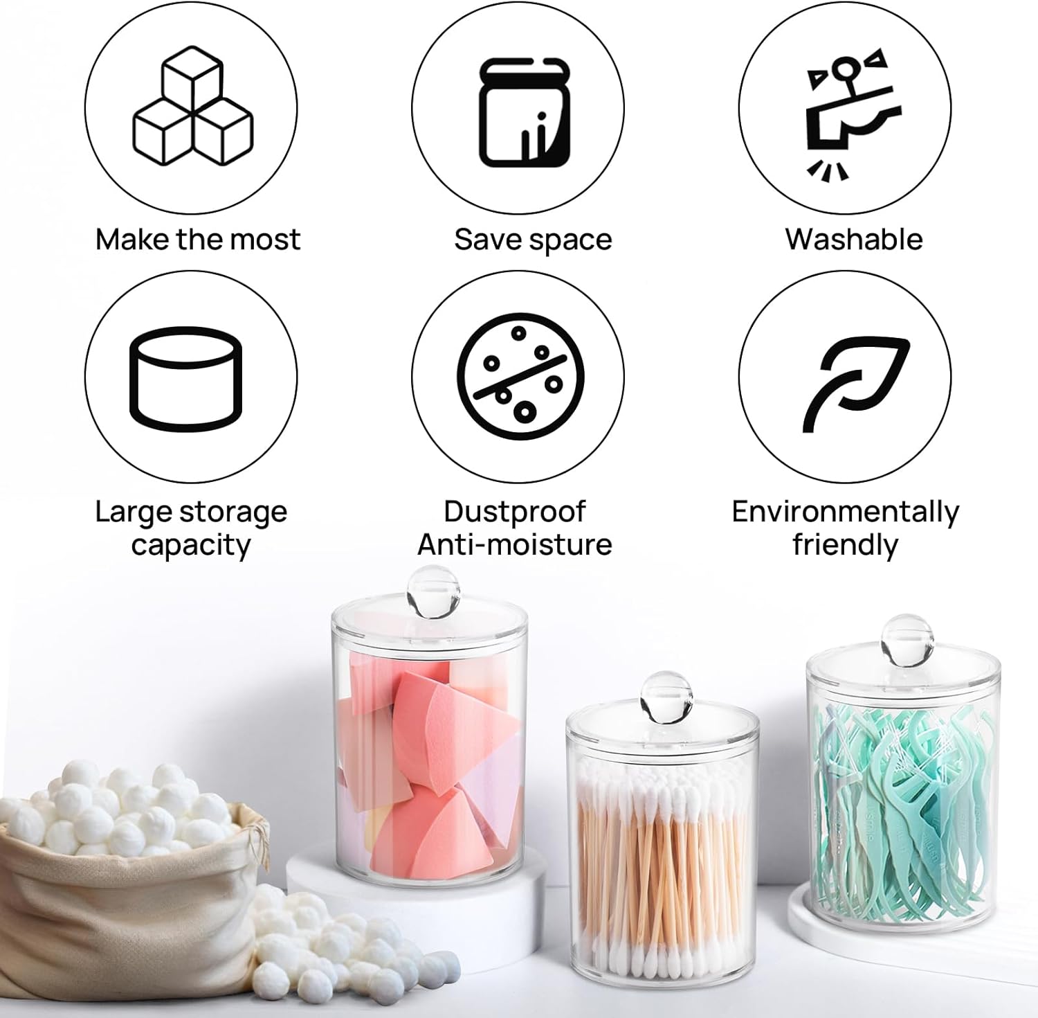 2 Pack Qtip Holder Clear Plastic Dispenser for Bathroom Storage