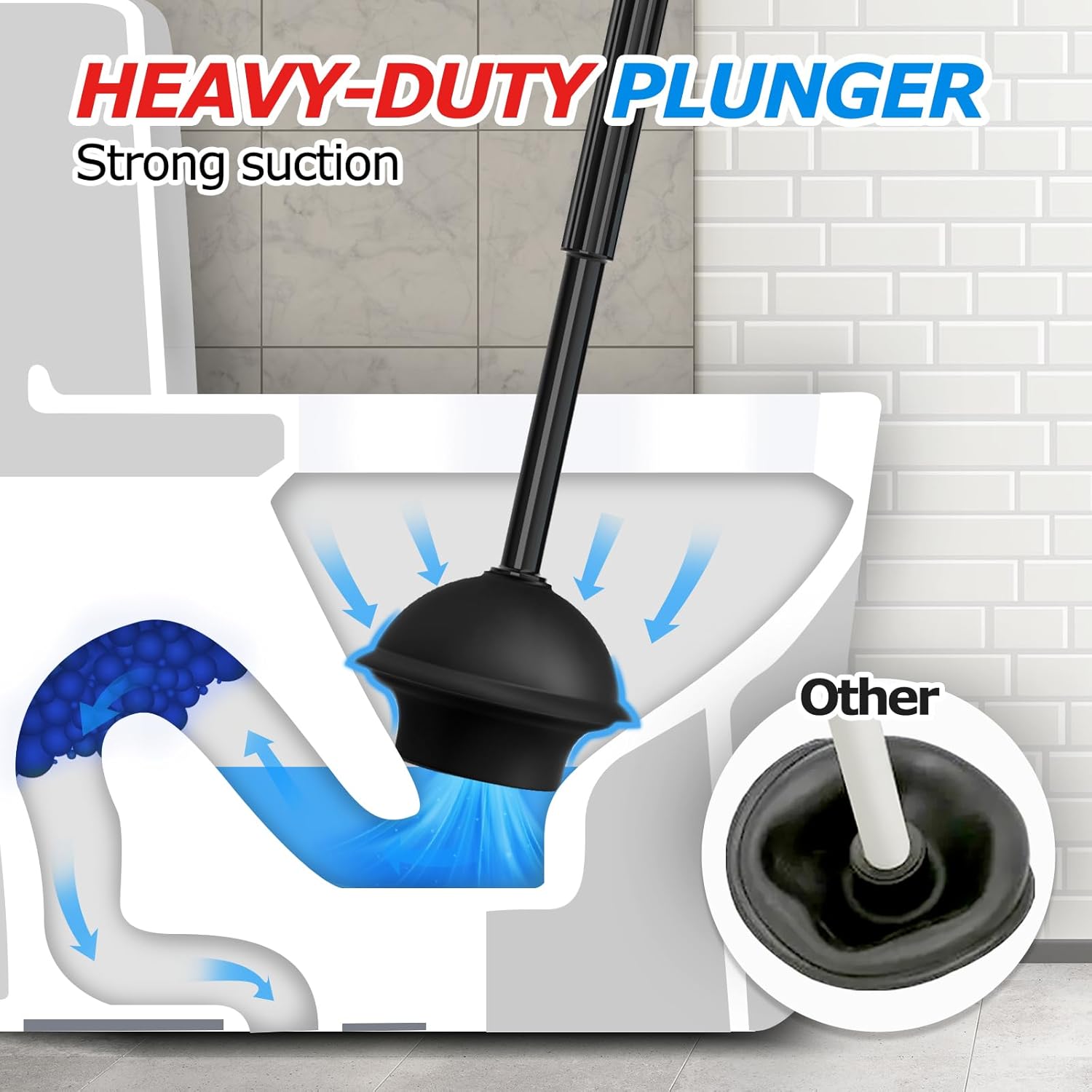FORASTO 2 in 1 Toilet Plunger and Brush Set Black