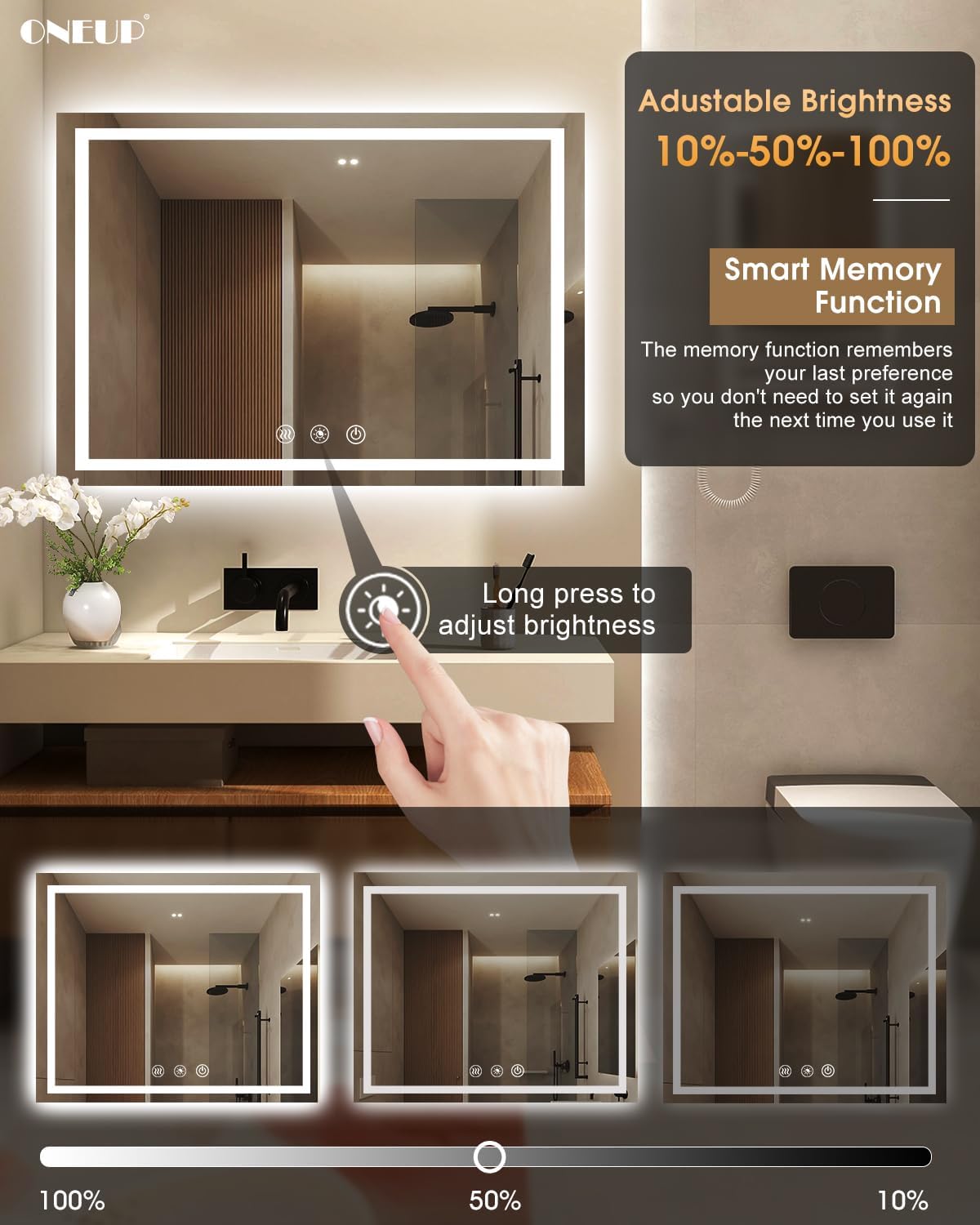 Oneup 55x36 Inch RGB LED Bathroom Mirror with Lights 1