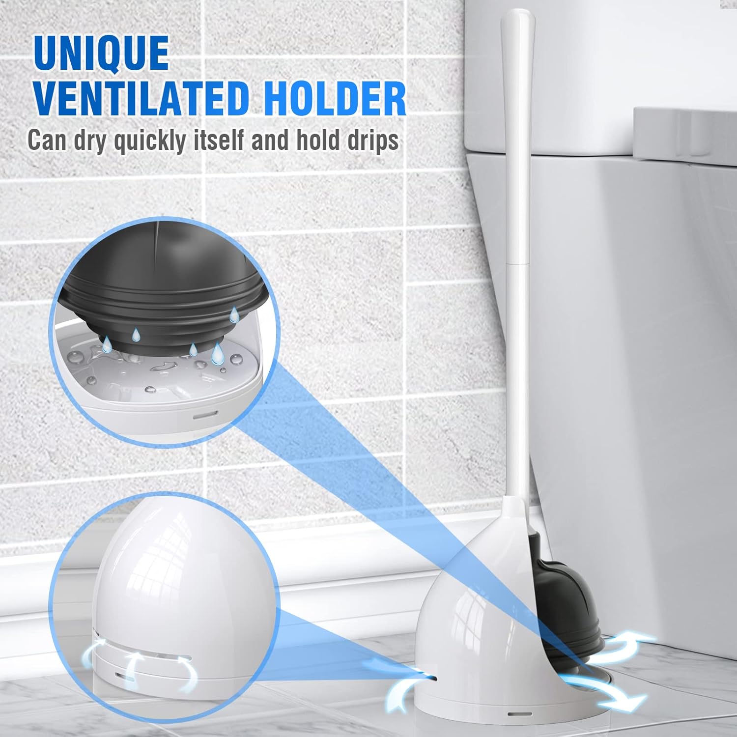 Uptronic Toilet Plunger with Holder - White