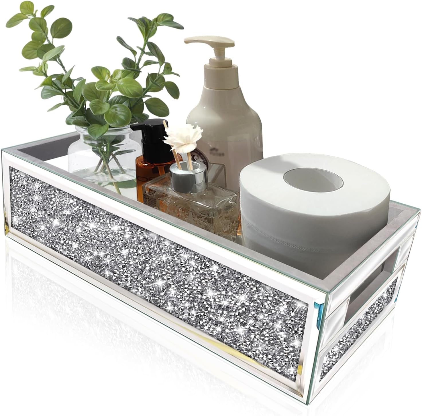 Wocred Diamond Mirror Bathroom Tray Wall-Mounted Storage Organizer