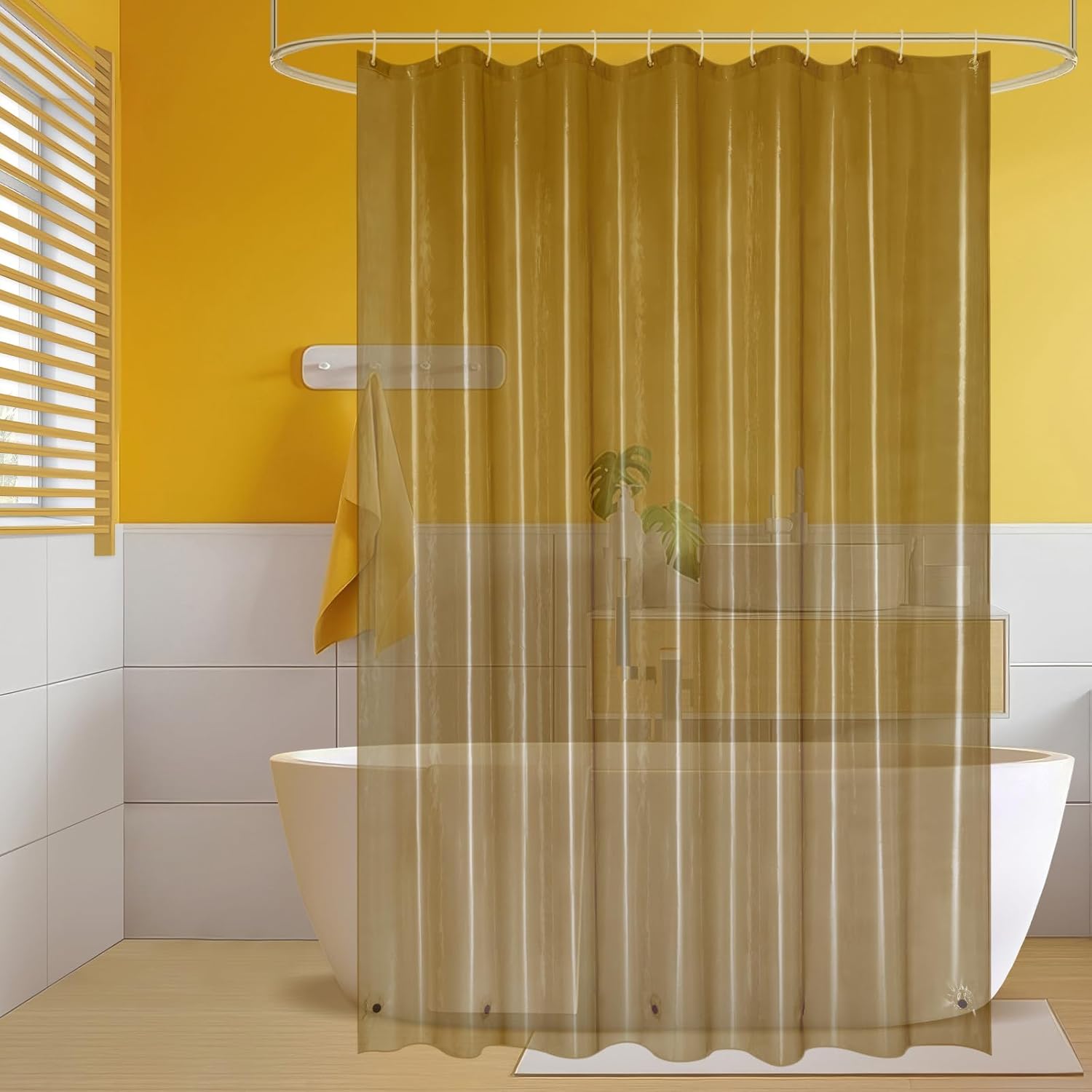 EurCross Waterproof Brown Shower Curtain with 5 Bottom Magnets 1