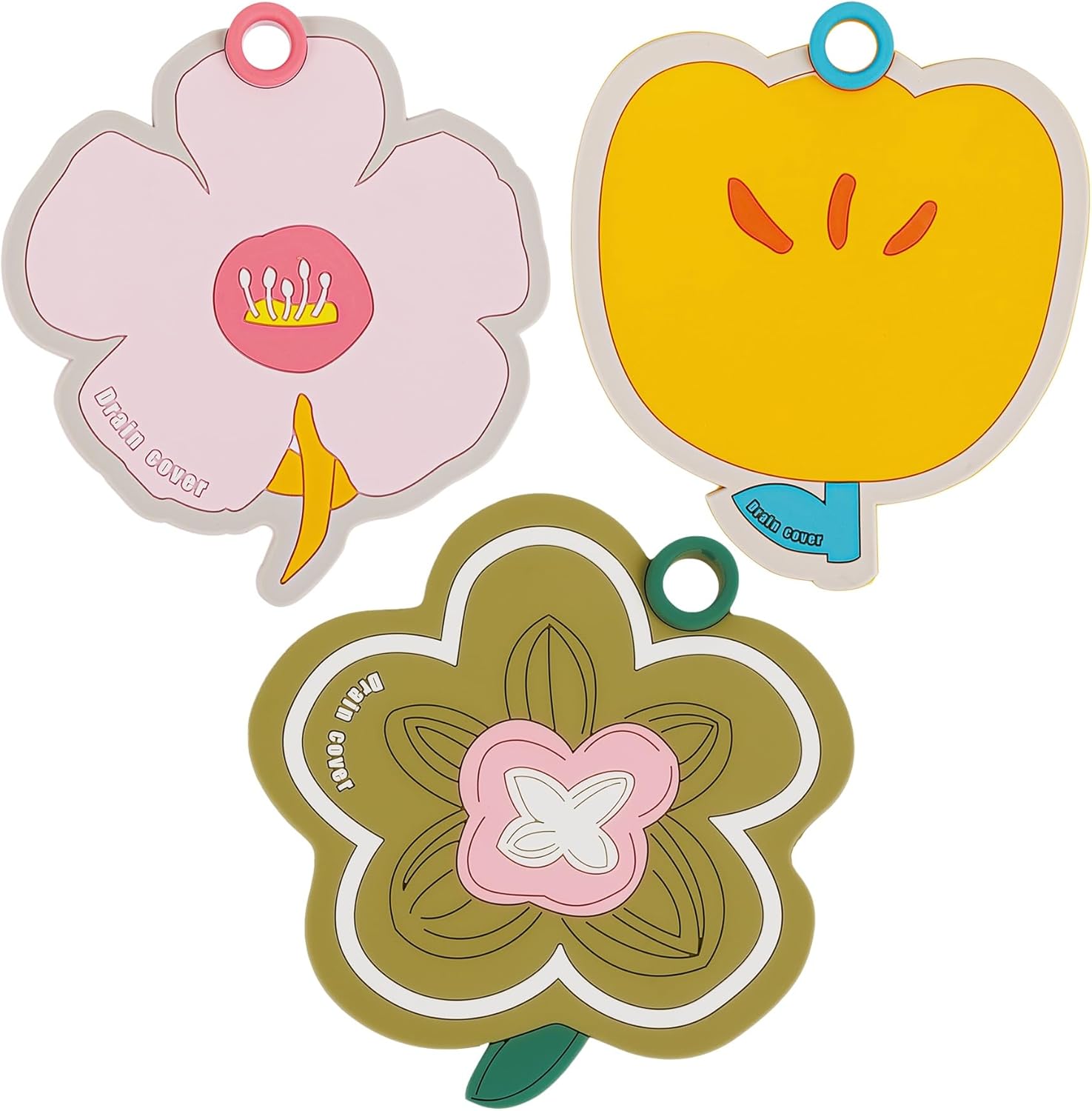 Framendino 3 Pack Flower Shaped Silicone Bathtub Drain Cover 1