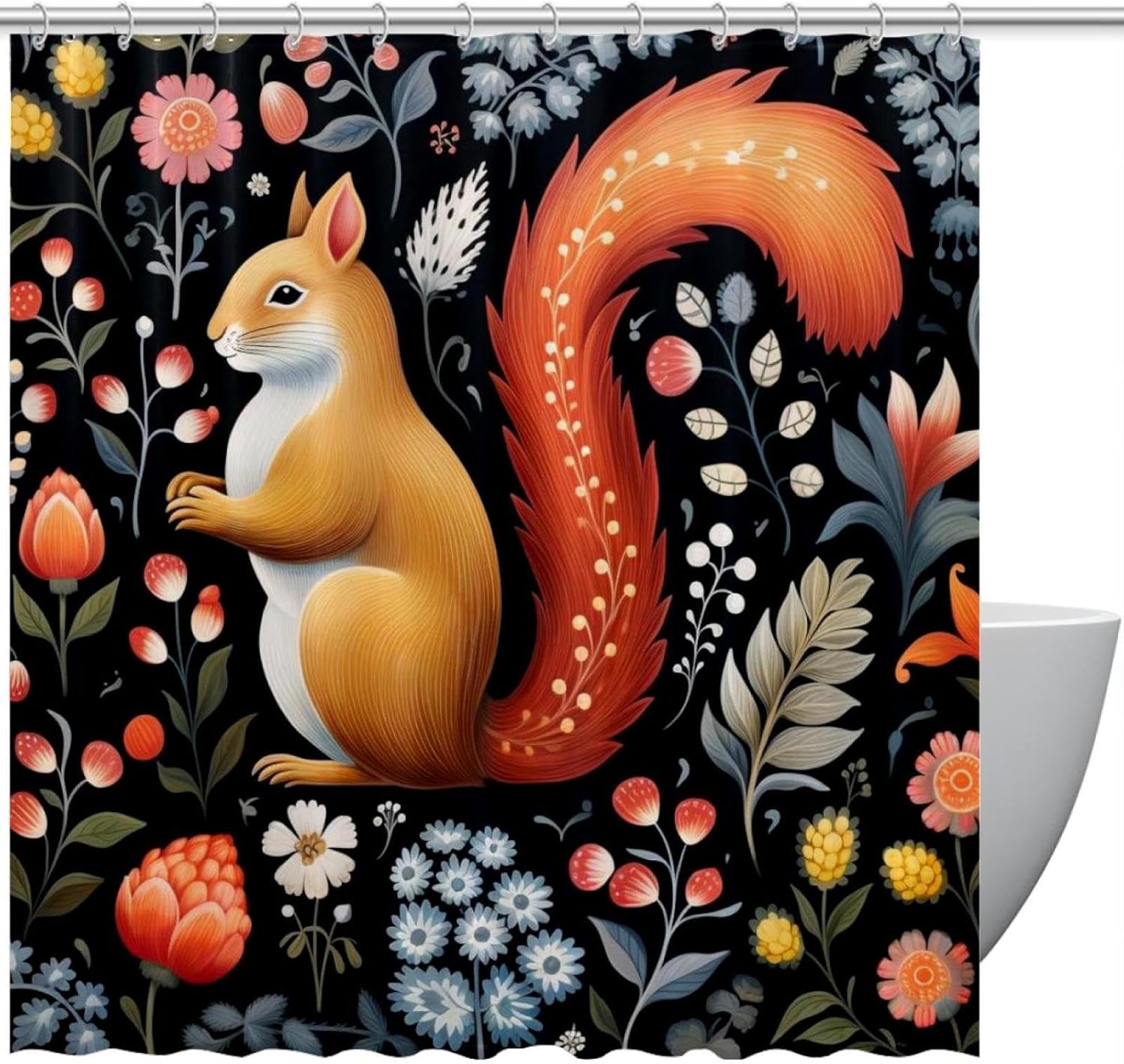 VAPOKF Cute Squirrel Shower Curtain Set with 12 Hooks - 66x72 Inches