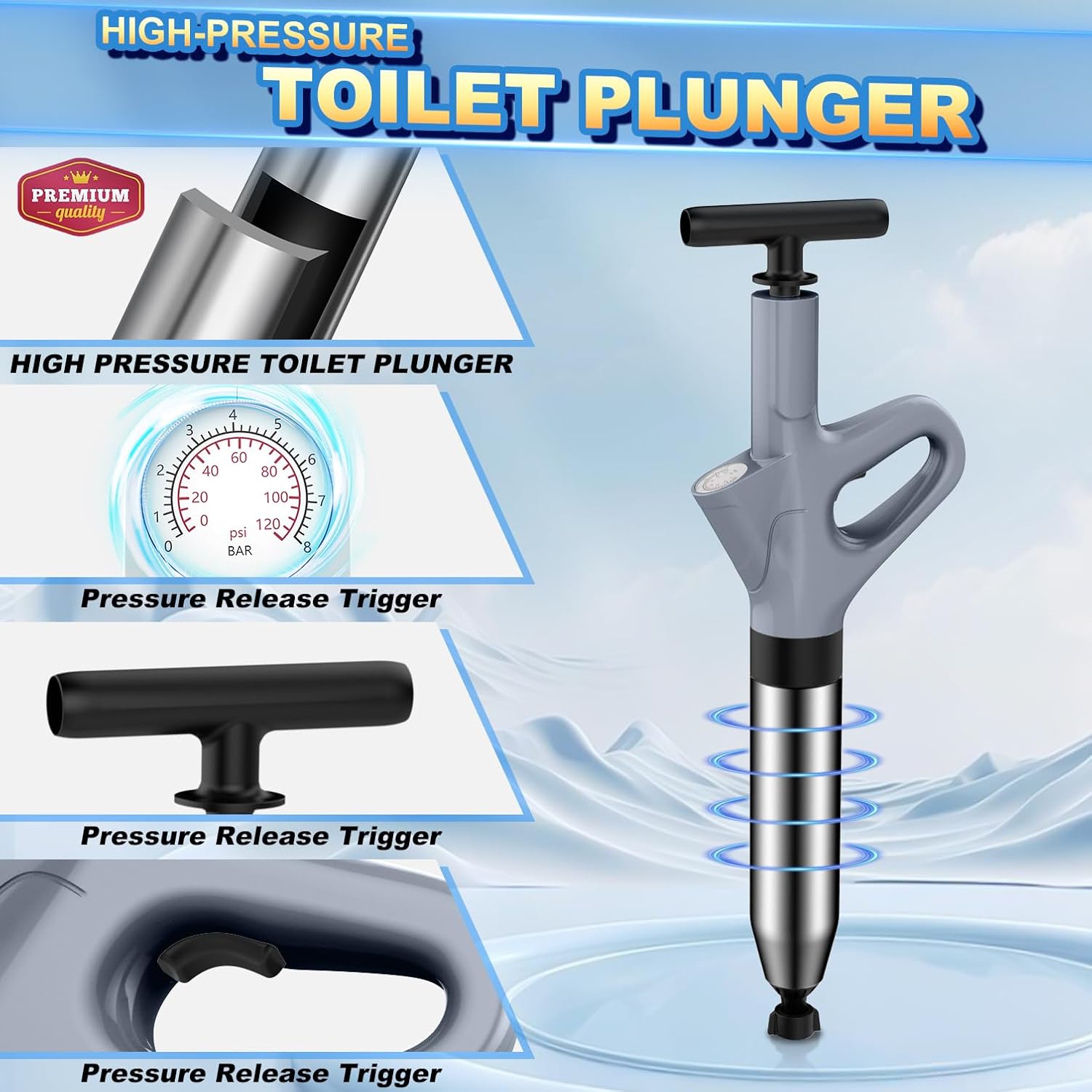 Mieaoll High Pressure Toilet Plunger with Real-Time Pressure Display 1