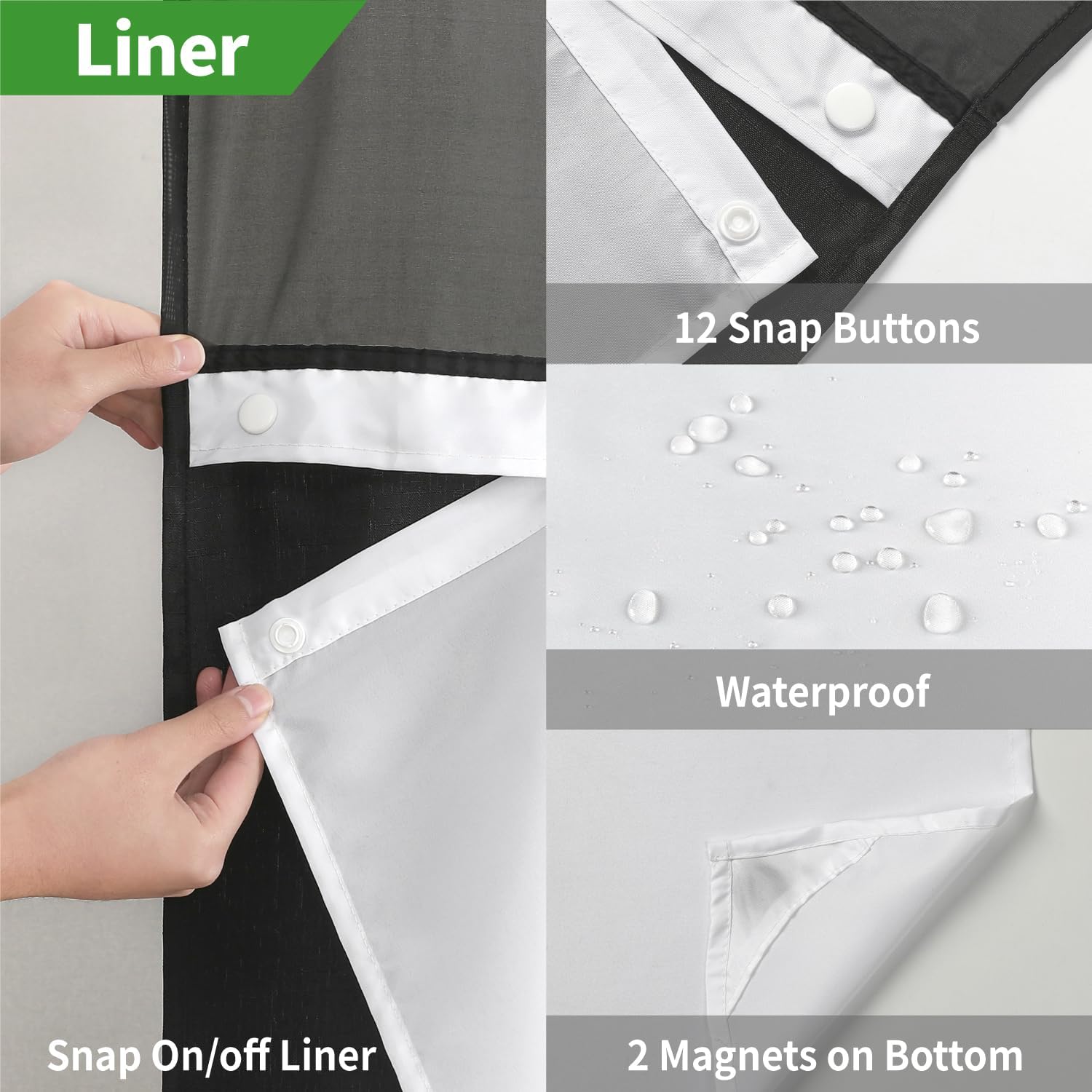 eachope Linen Textured Shower Curtain Set Black