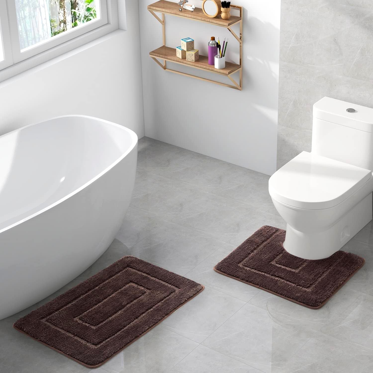 WPM Leopard Print Animal Coffee Bath Rug and Shower Curtain Set