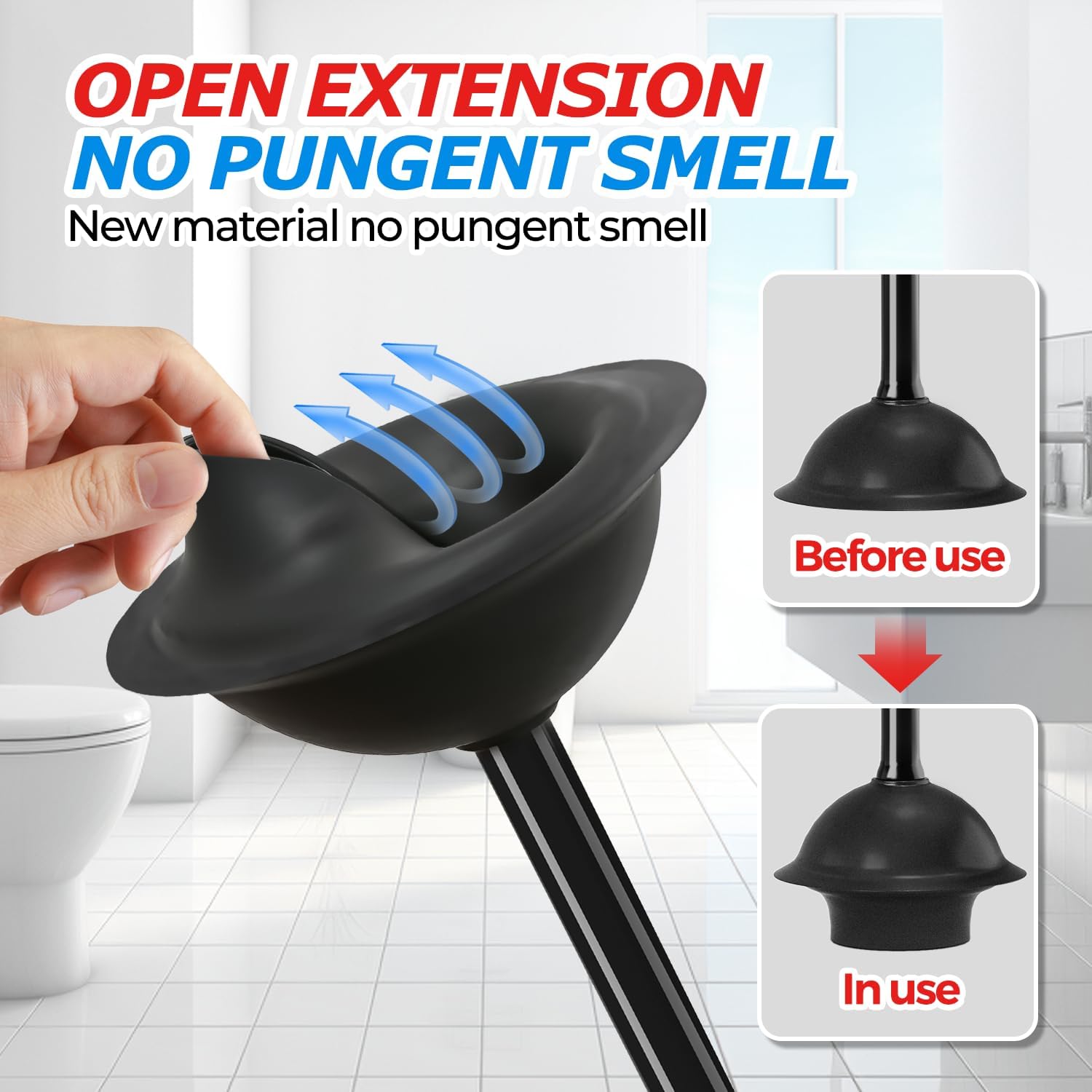 FORASTO Toilet Plunger with Holder - Black 19inch
