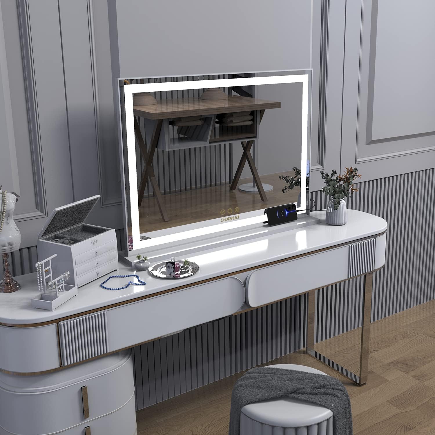 NICESTi Large Vanity Mirror with USB Lights and Adjustable Brightness
