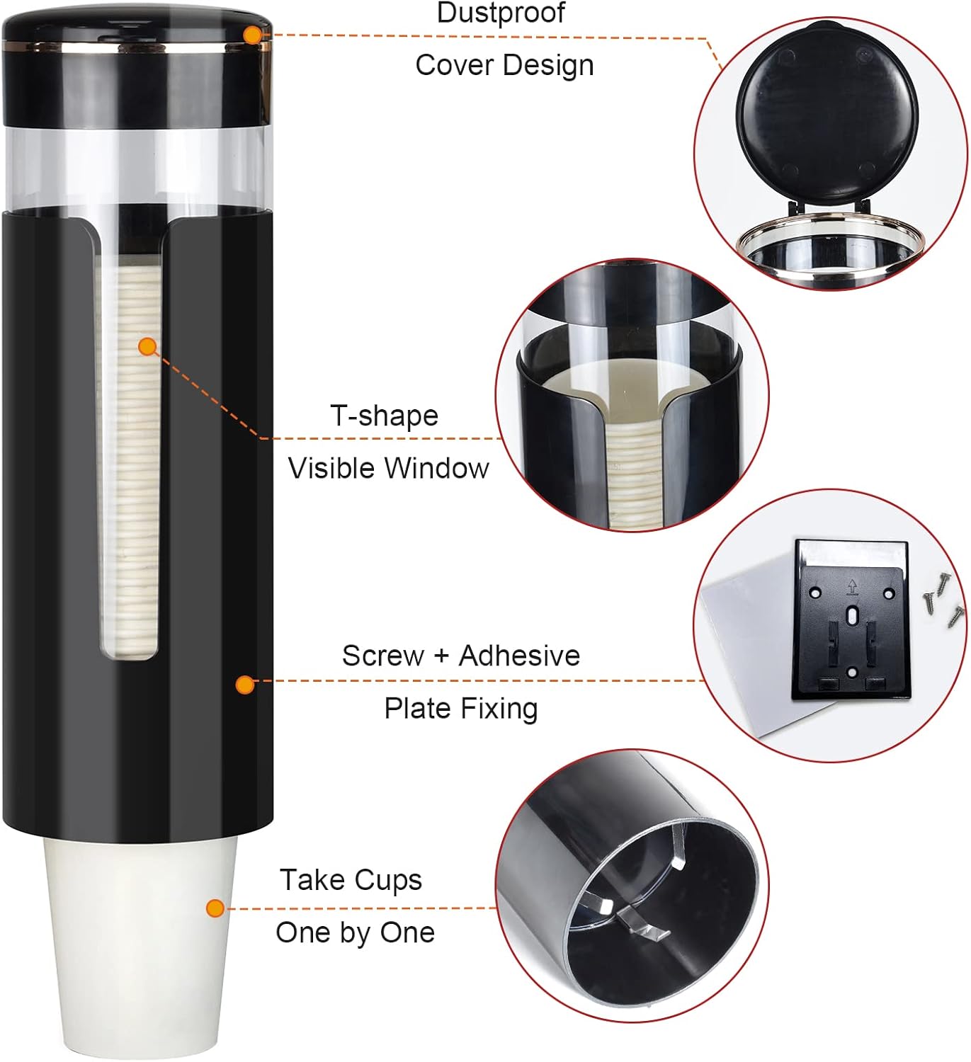 KIMCHOMERSE Wall Mount Cup Dispenser - Black