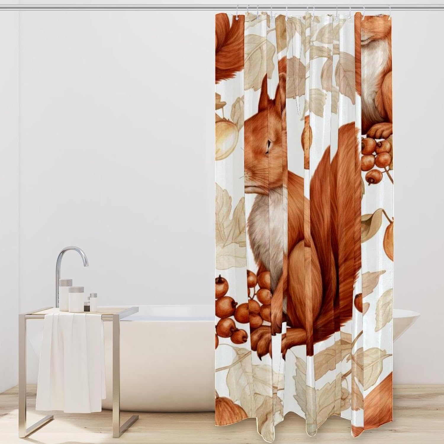 VAPOKF Cute Squirrel Shower Curtain with 12 Hooks 1