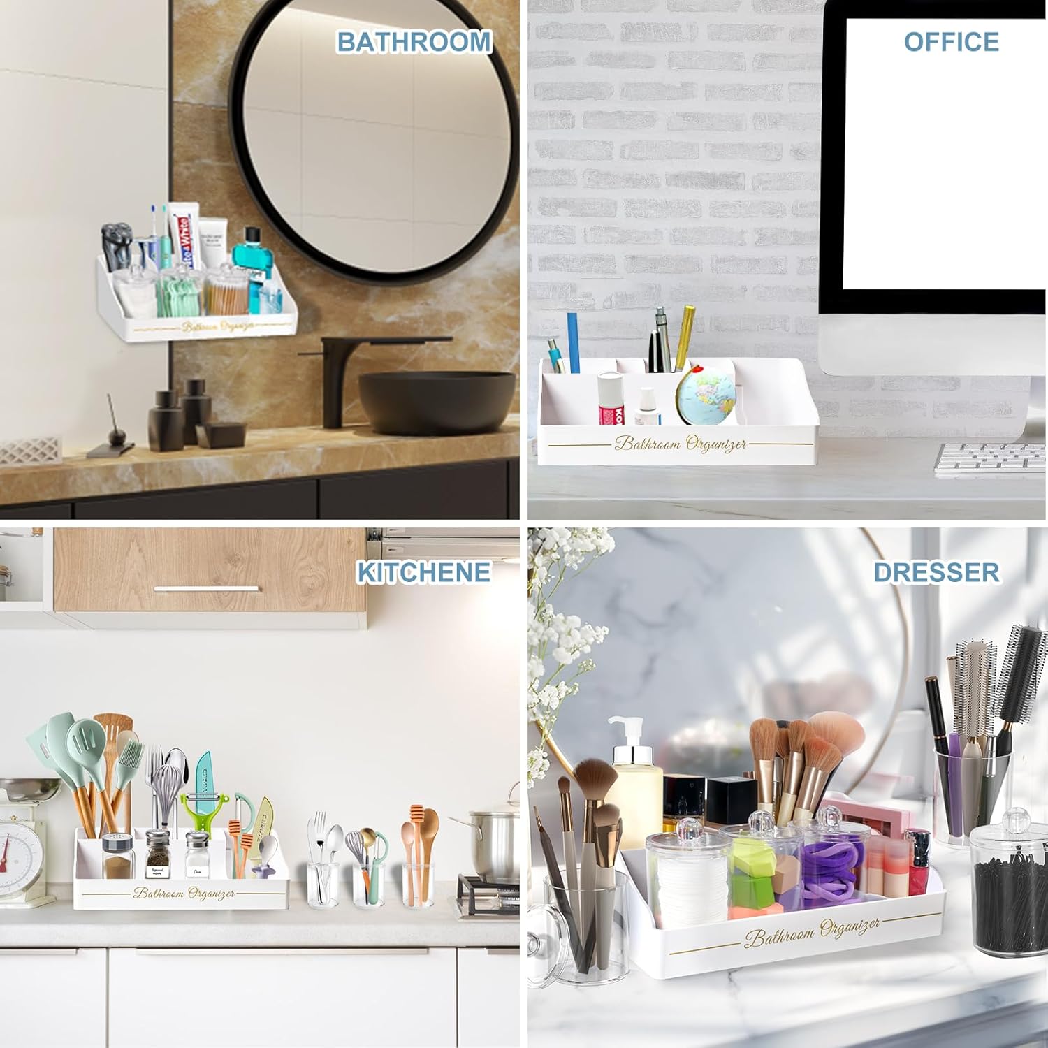 DENSAIL Bathroom Organizer with 3 Qtip Holders and Toothpaste Drainage - White
