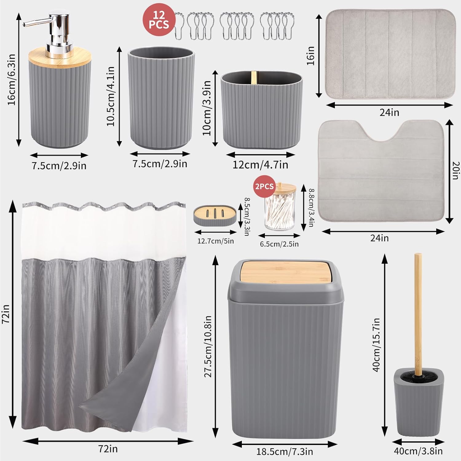 23-Piece Grey Bathroom Accessories Set - Modern Durable