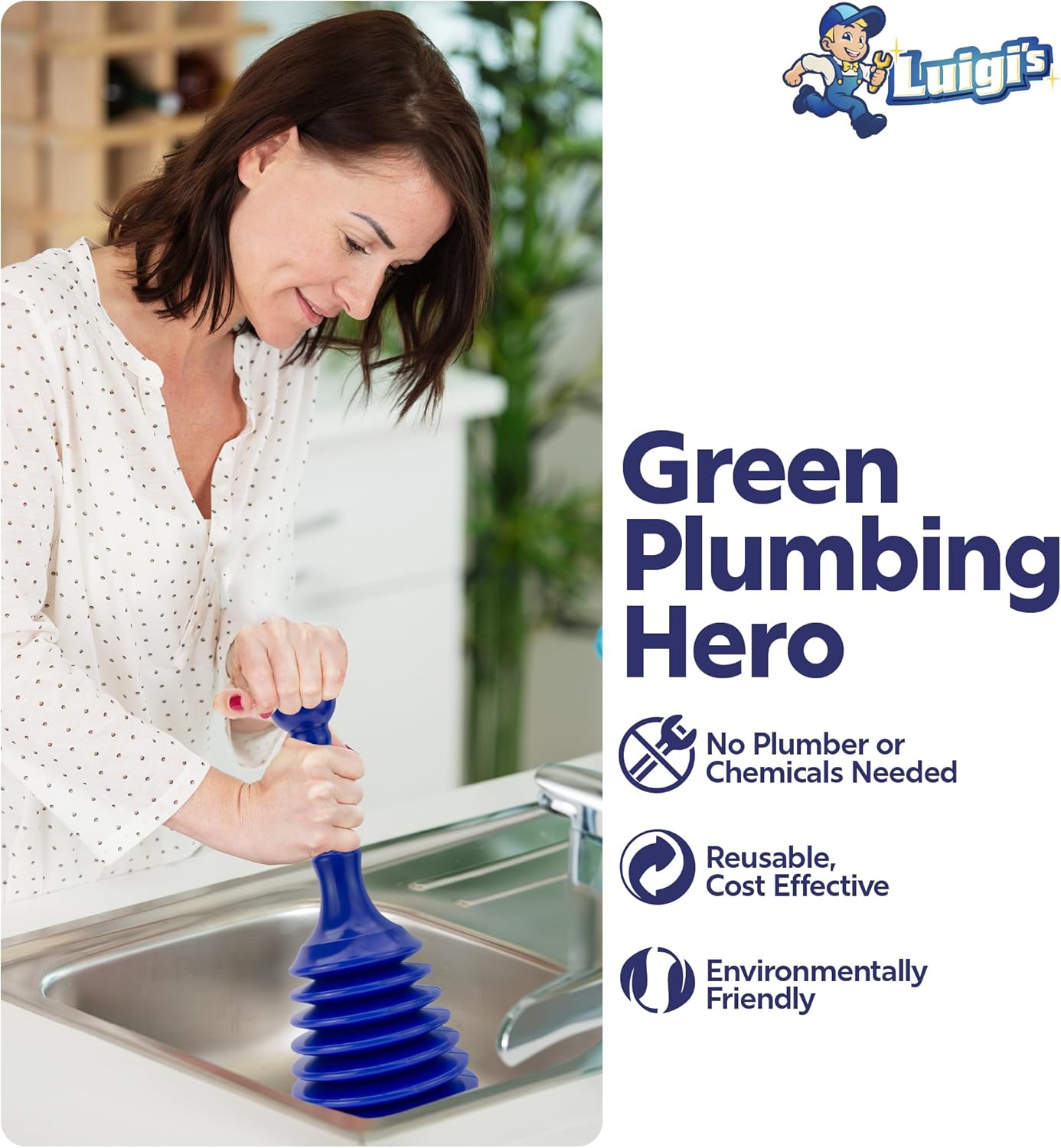 Luigis Heavy Duty Plunger Bundle for Bath and Kitchen