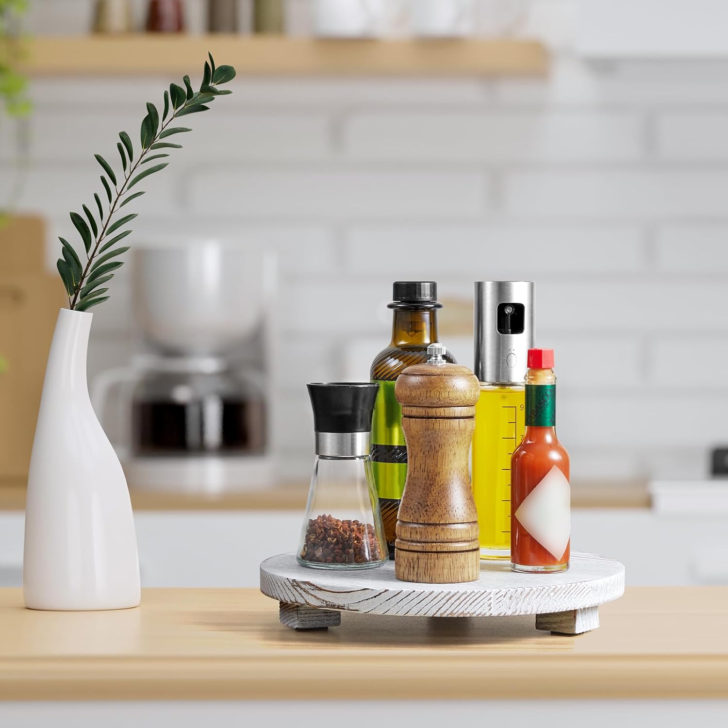 Bivvclaz 9 Rustic White Round Wood Tray