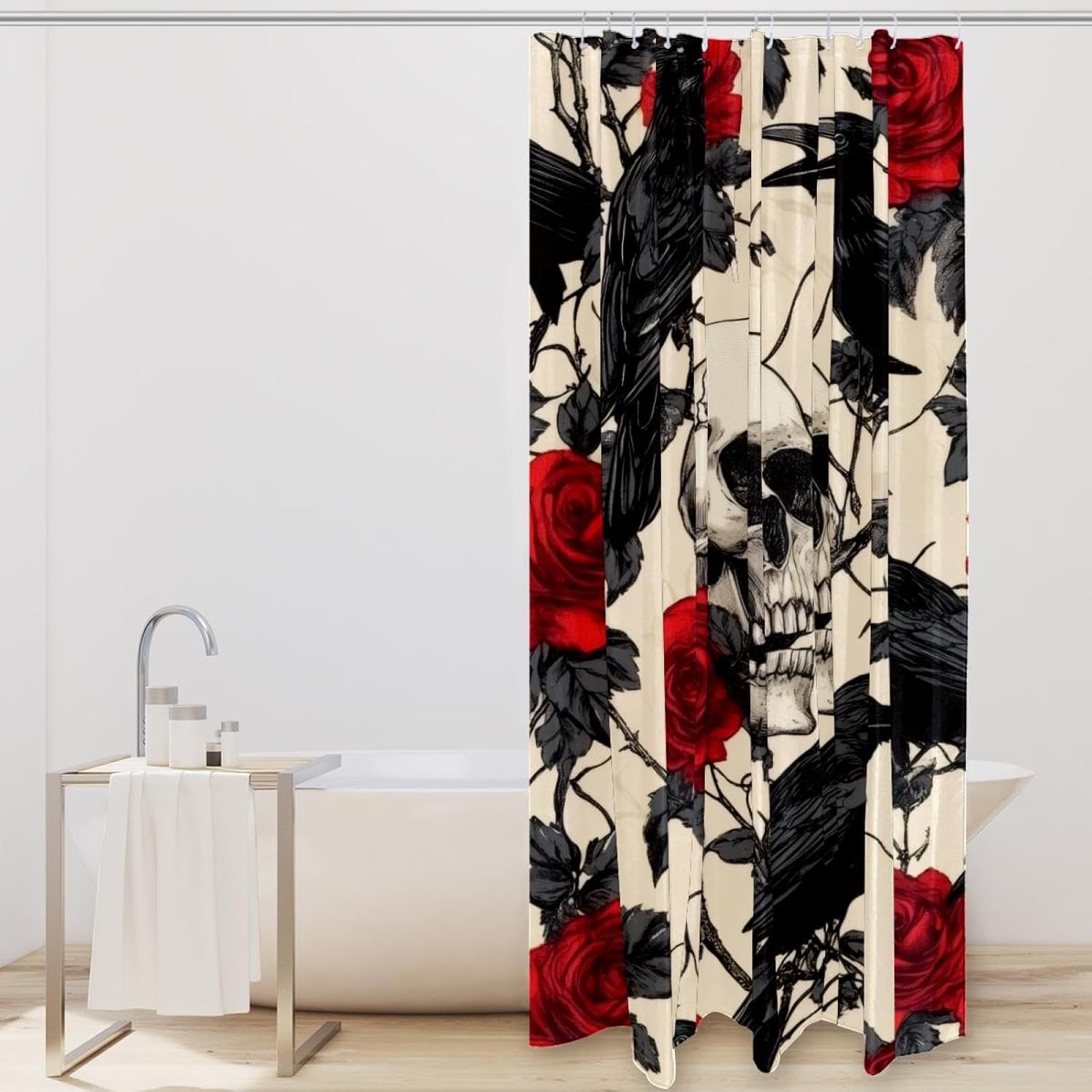 VAPOKF Ravens Skull Roses Shower Curtain Set with 12 Hooks