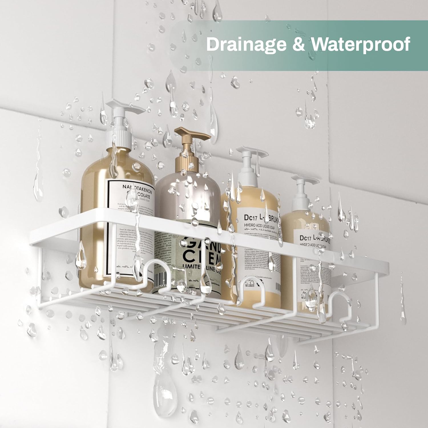 Oasiteege White Shower Caddy 2-Pack Adhesive Organizer