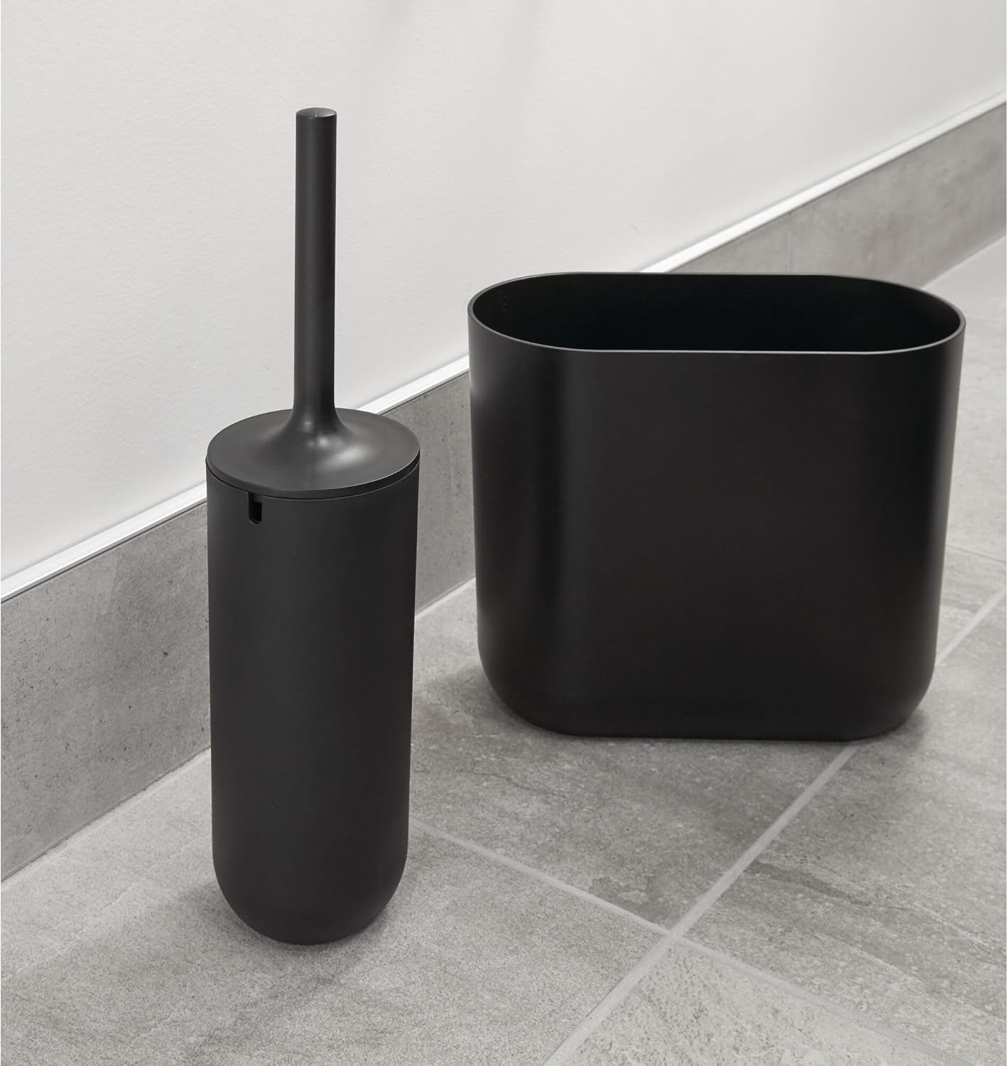 InterDesign Slim Oval Plastic Trash Can Matte Black