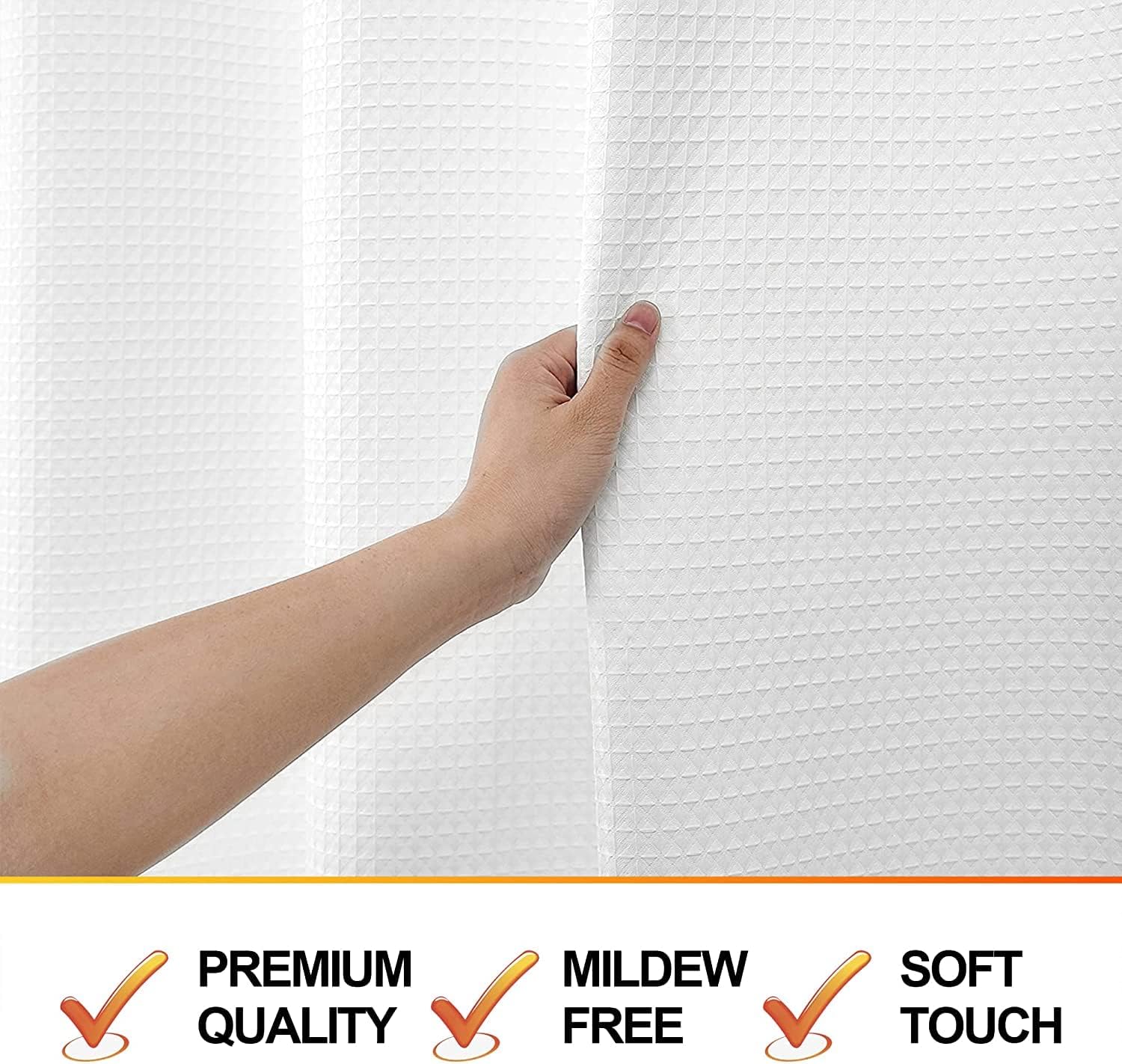 MISS SELECTEX Waterproof Waffle Shower Curtain 230 GSM Heavy Duty White