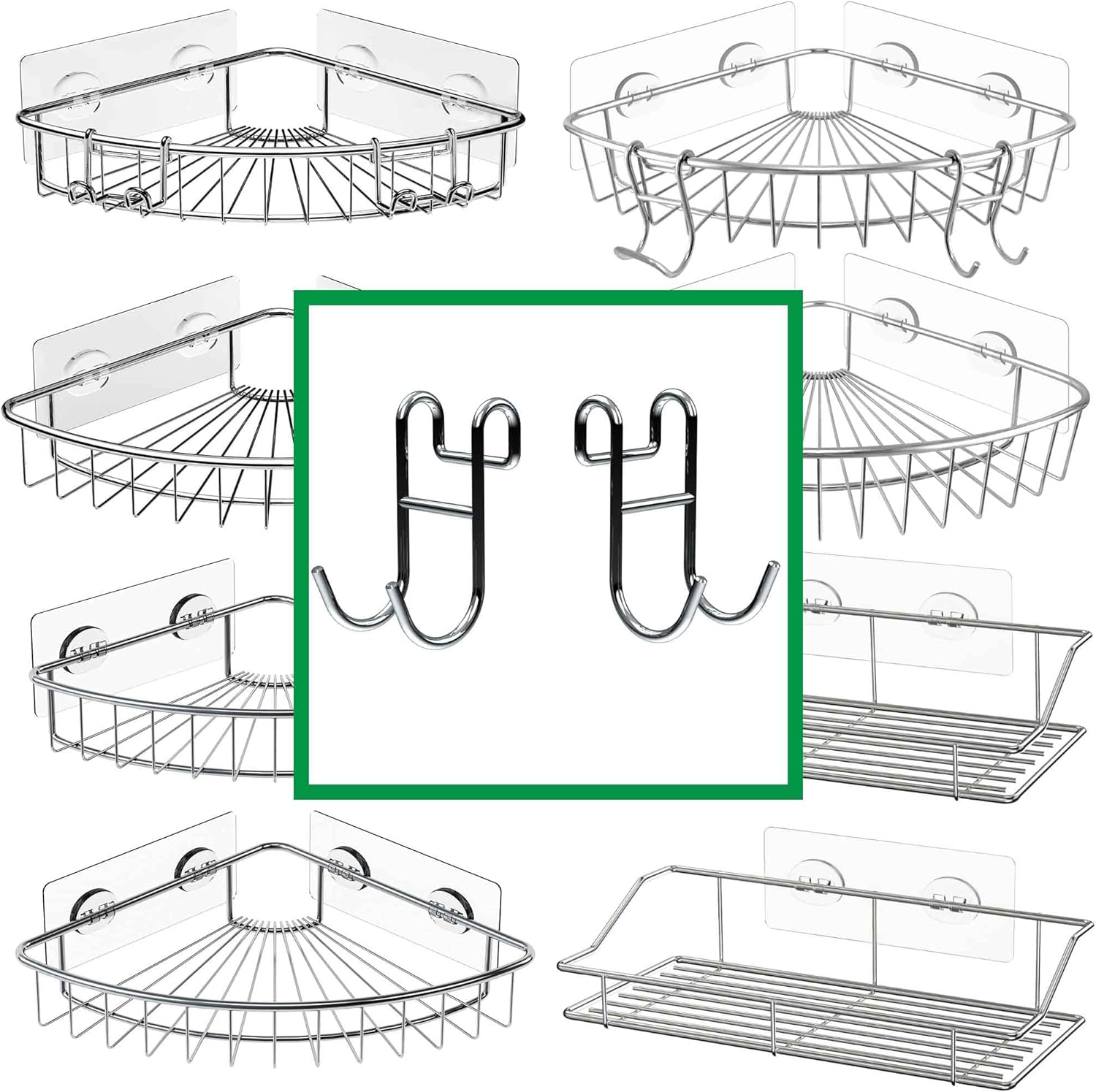 Shower Caddy With Hooks - 2 Pack Silver