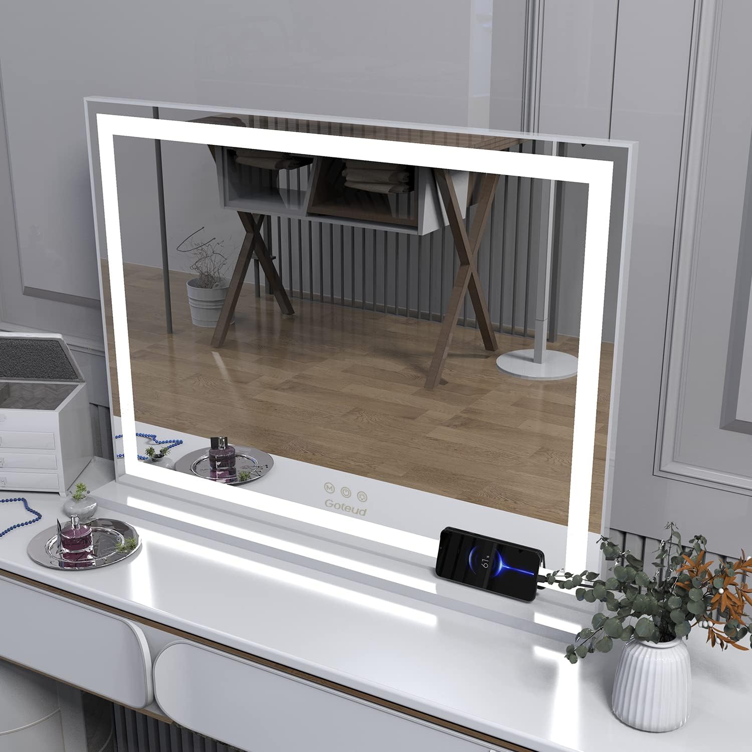 NICESTi Large Vanity Mirror with USB Lights and Adjustable Brightness
