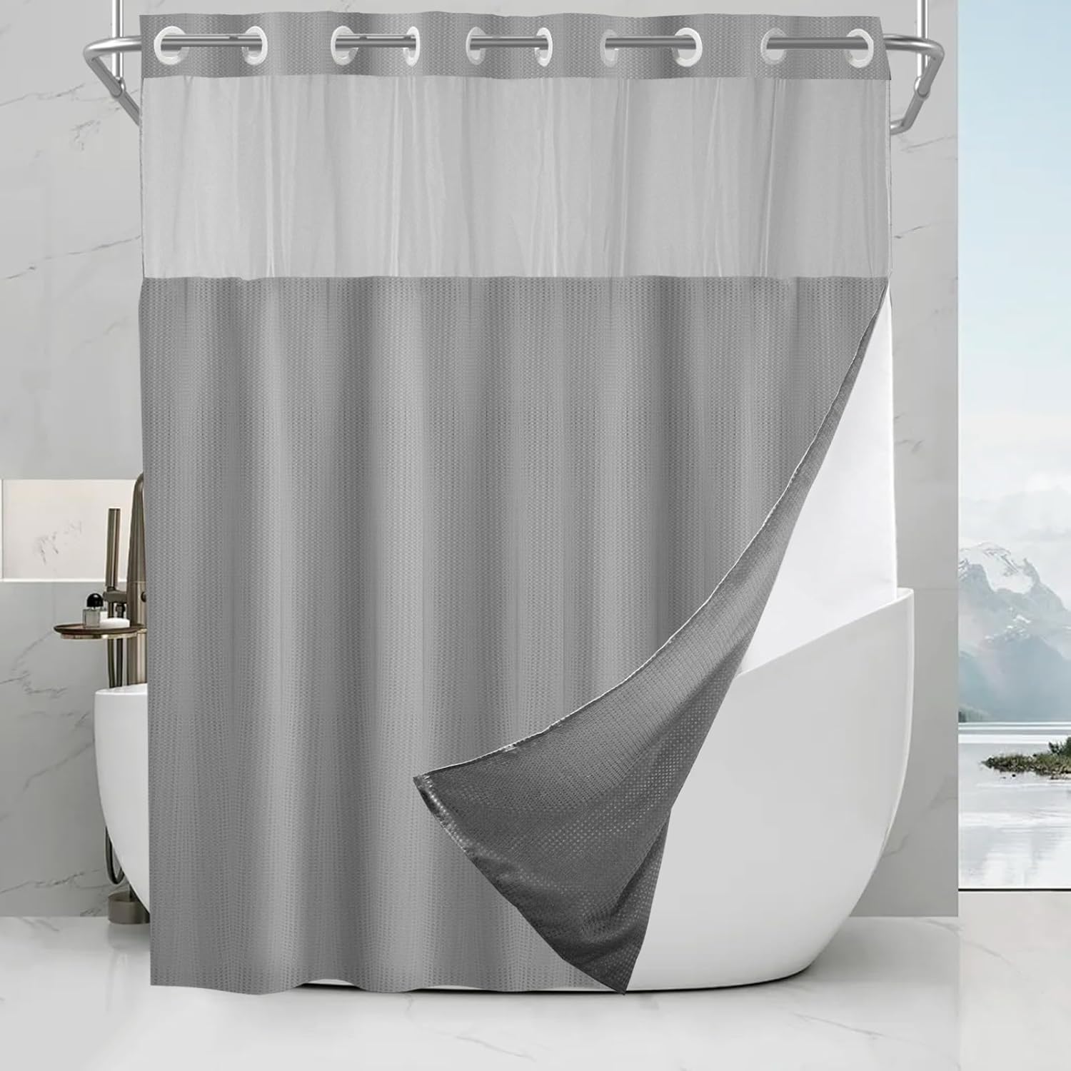Final Friday Grey Waffle Weave Shower Curtain Set 1