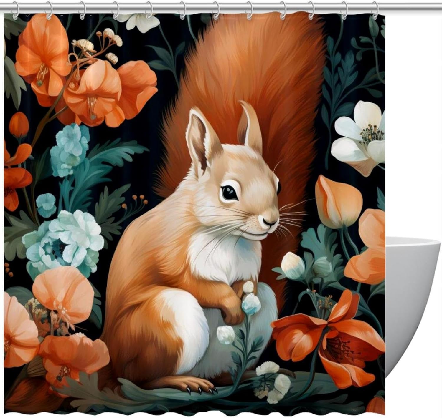 Cute Squirrel Shower Curtain Set with 12 Hooks 66x72 Inches