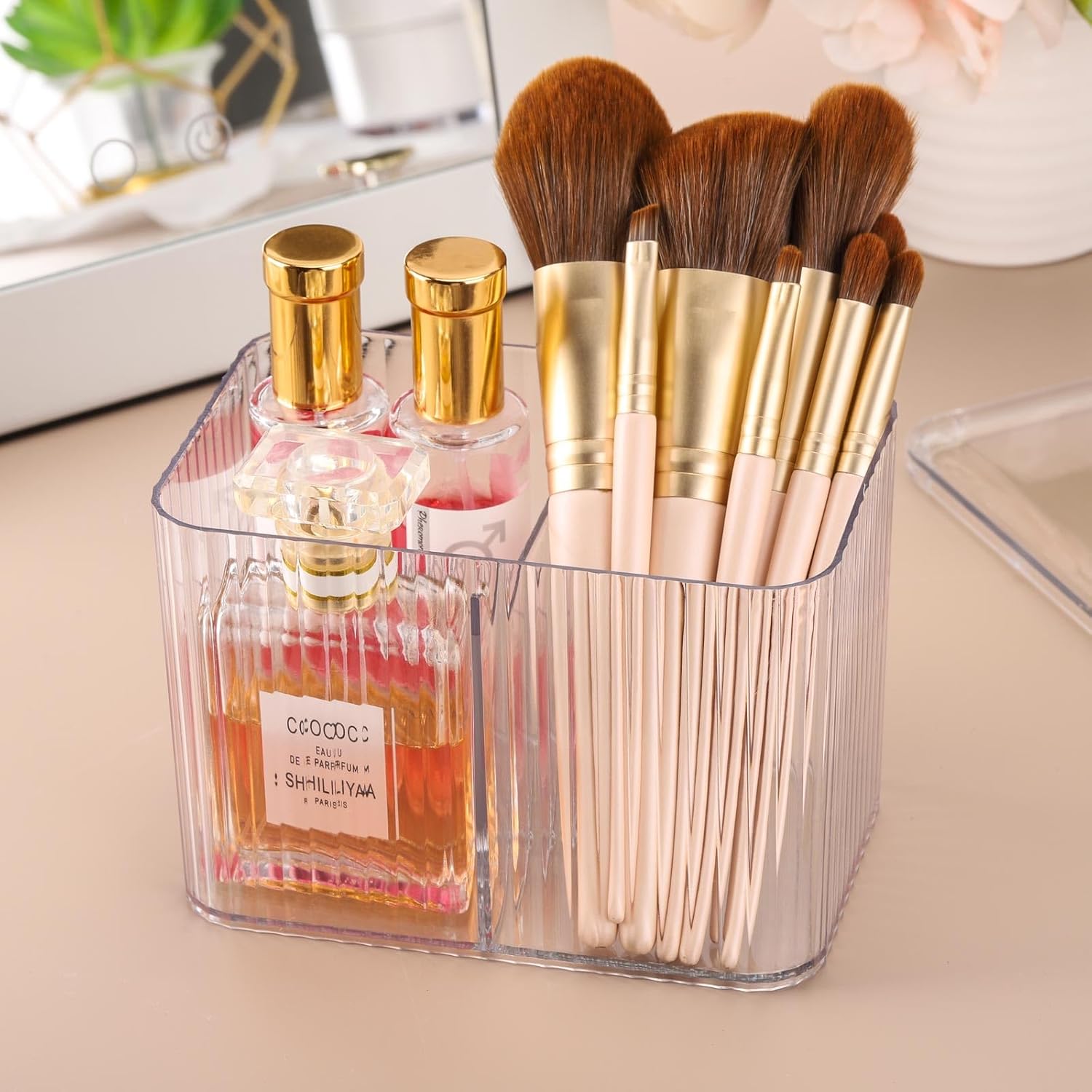 Tbestmax Qtip Holder Dispenser 3-Section Clear Bathroom Organizer Jar 1