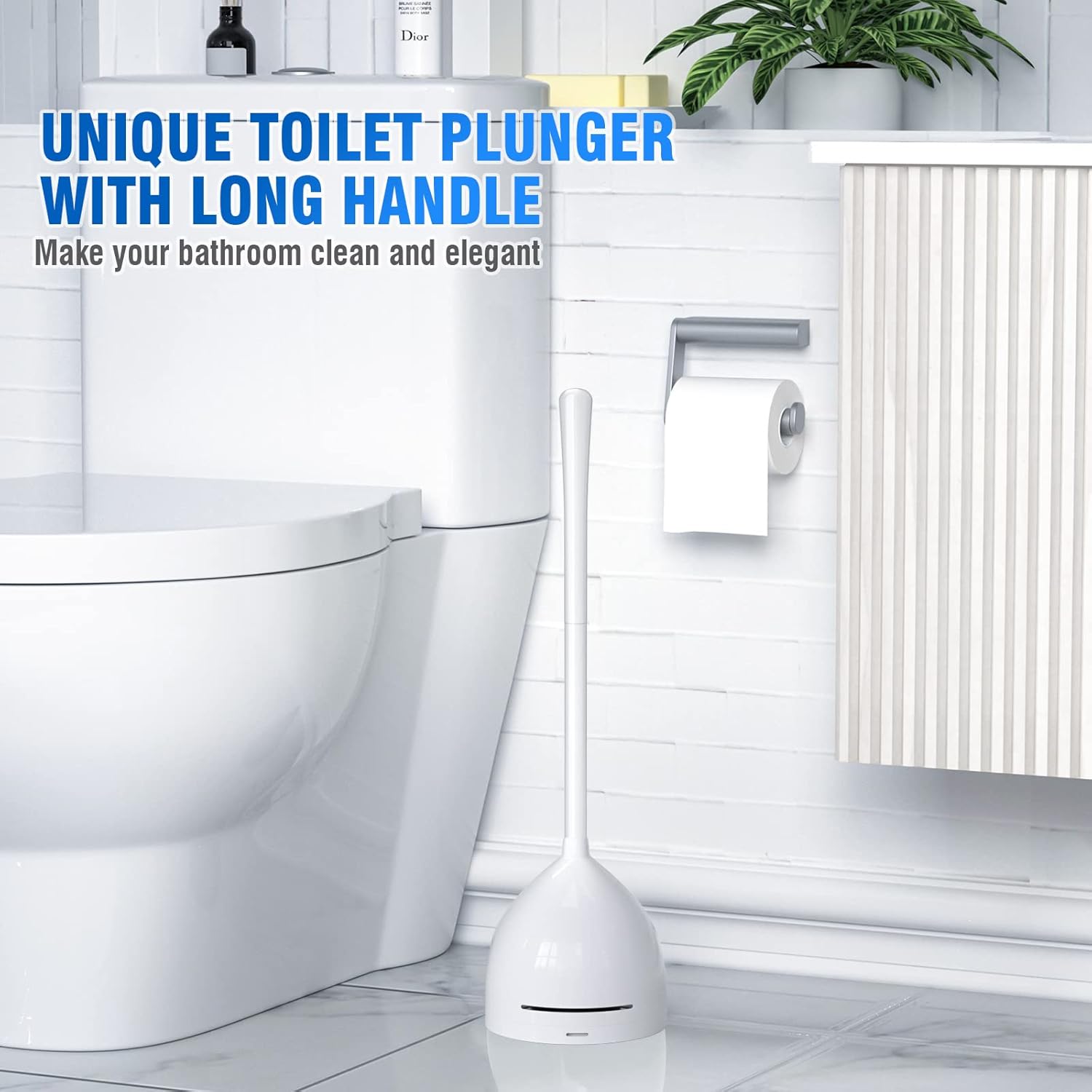 Uptronic Toilet Plunger with Holder - White