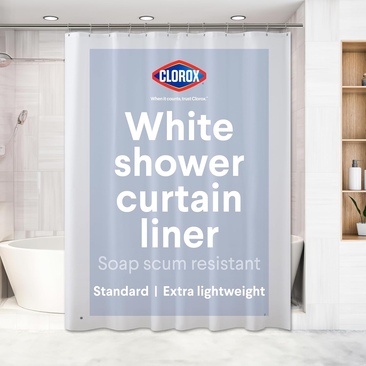 Clorox Premium White Shower Curtain Liner 70x72