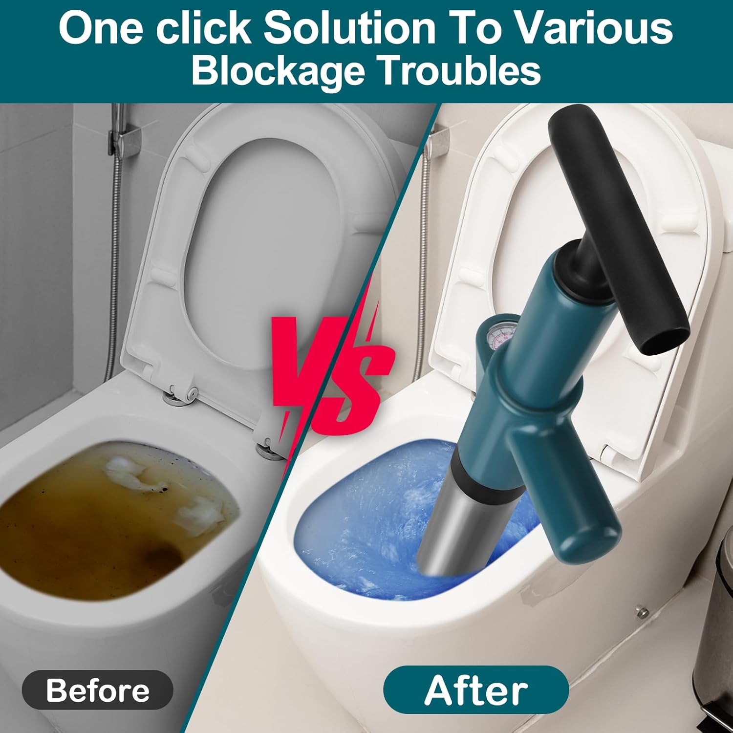 Vertdens High Pressure Toilet Plunger with Barometer