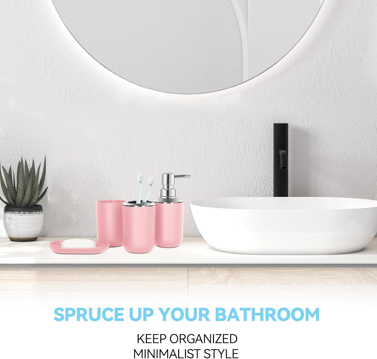 Pink Bathroom Accessories Set 4PCS Boho Decor