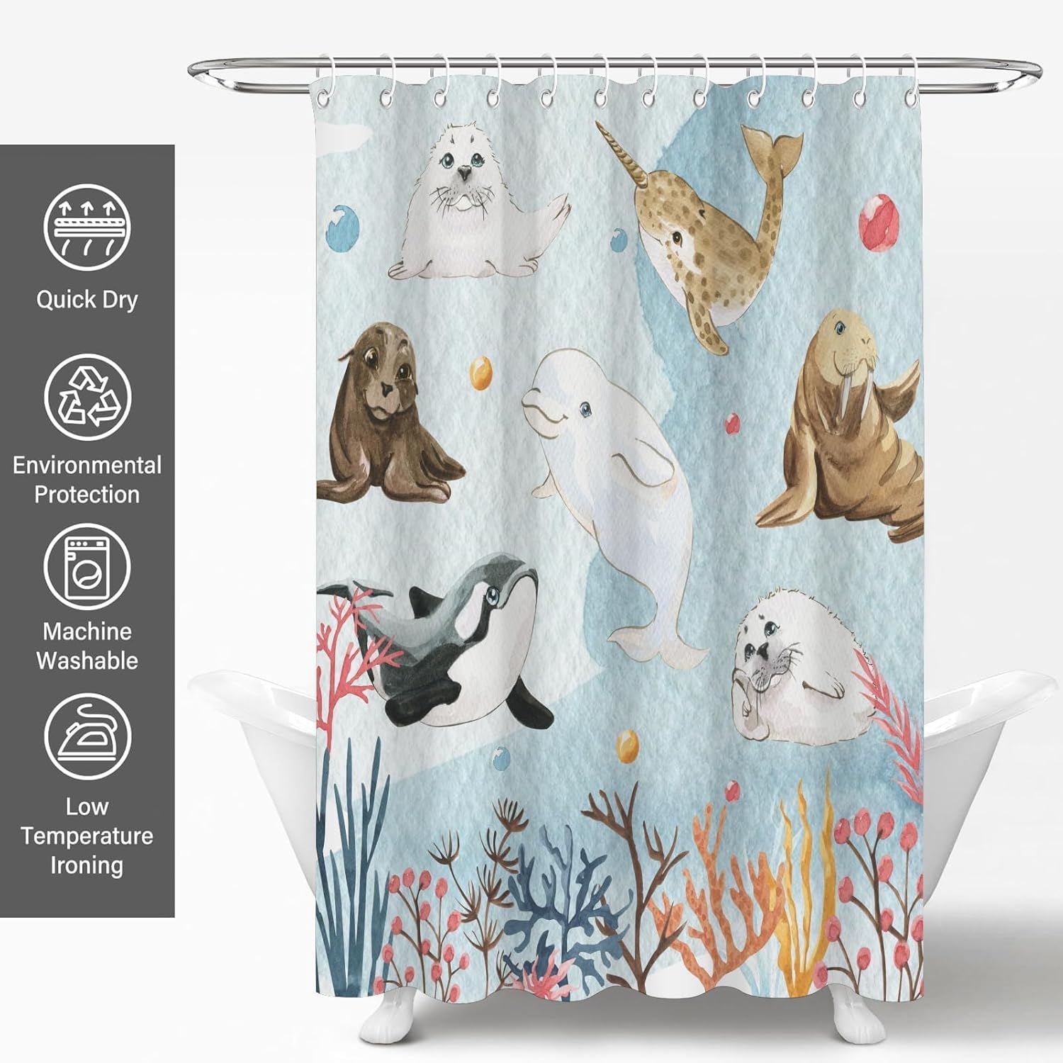 Cute Ocean Animal Shower Curtain 72x72 Inches