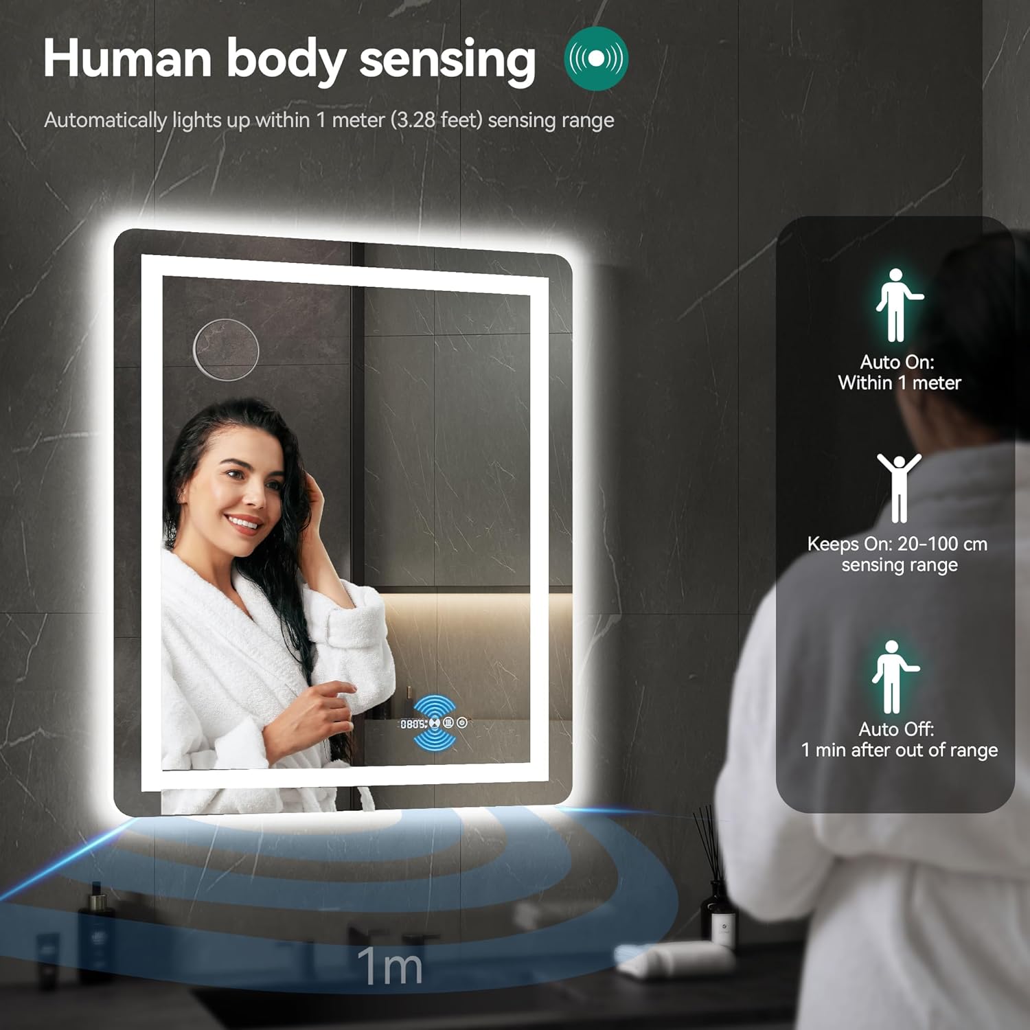 YITAHOME LED Bathroom Mirror with Anti-Fog and 10X Magnifying Glass