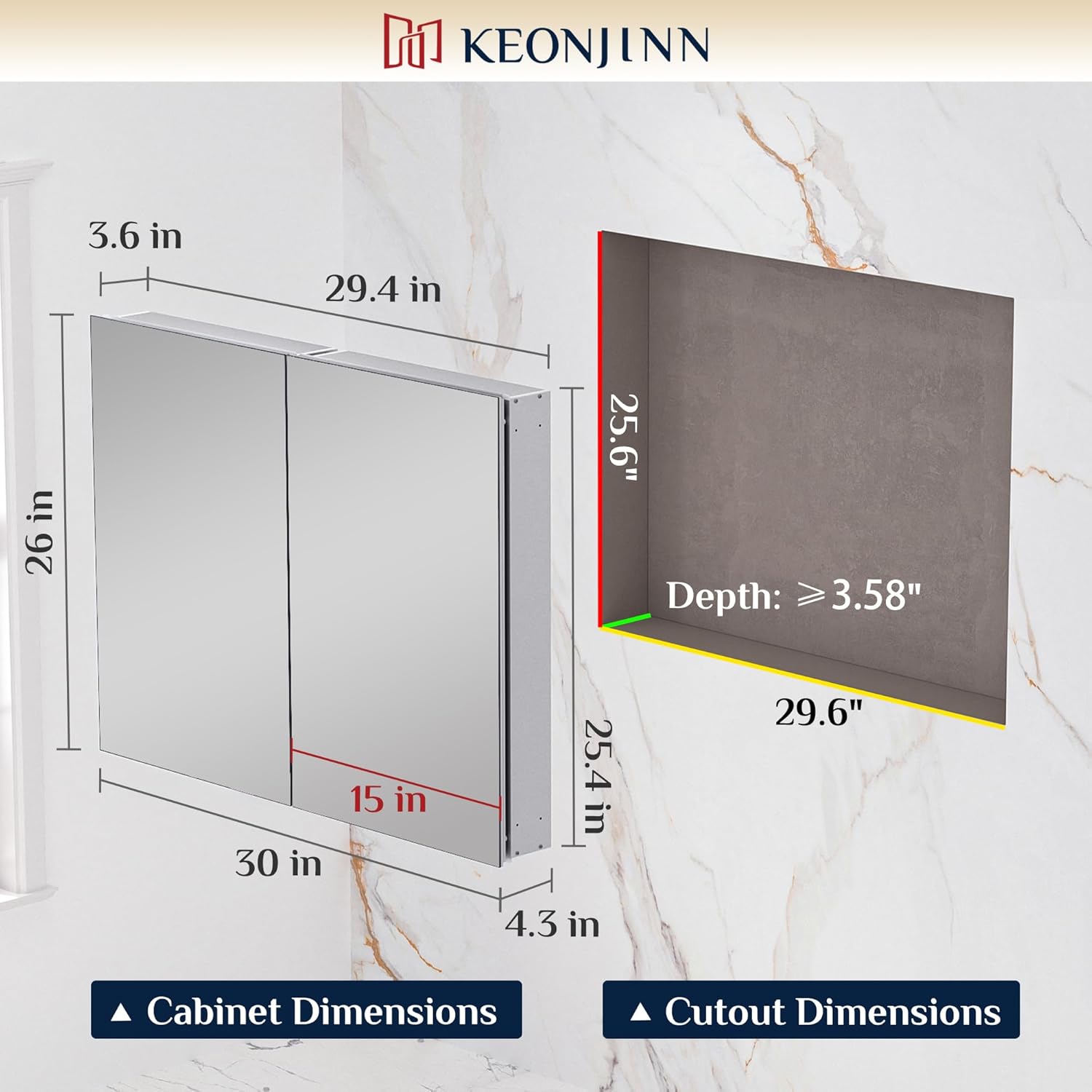 Keonjinn 30x26 Inch Medicine Cabinet with Mirror Silver Frame